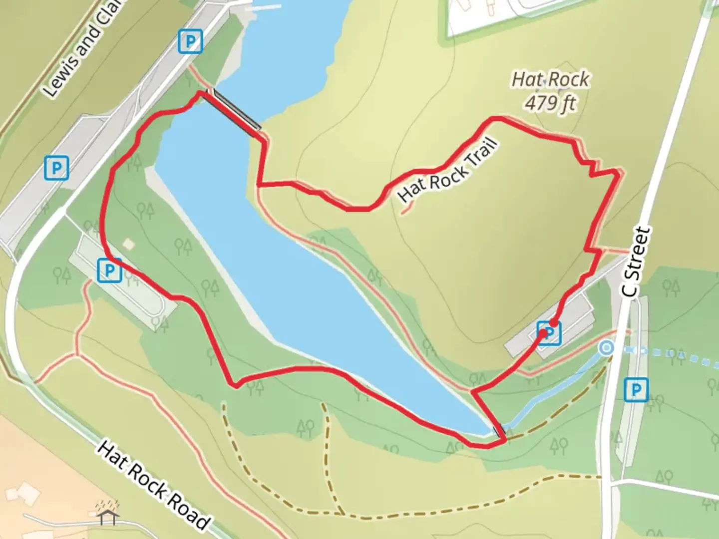 An image depicting the trail Hat Rock Loop and its surrounding area.