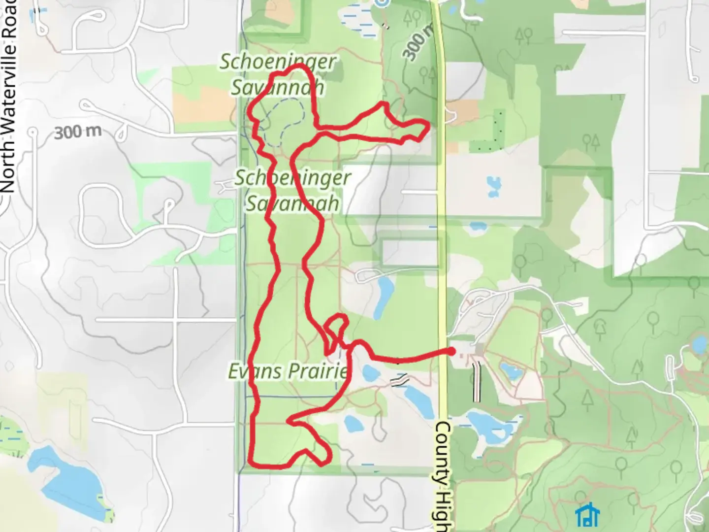 An image depicting the trail Prairie Path Loop - Schoeninger Savannah and its surrounding area.
