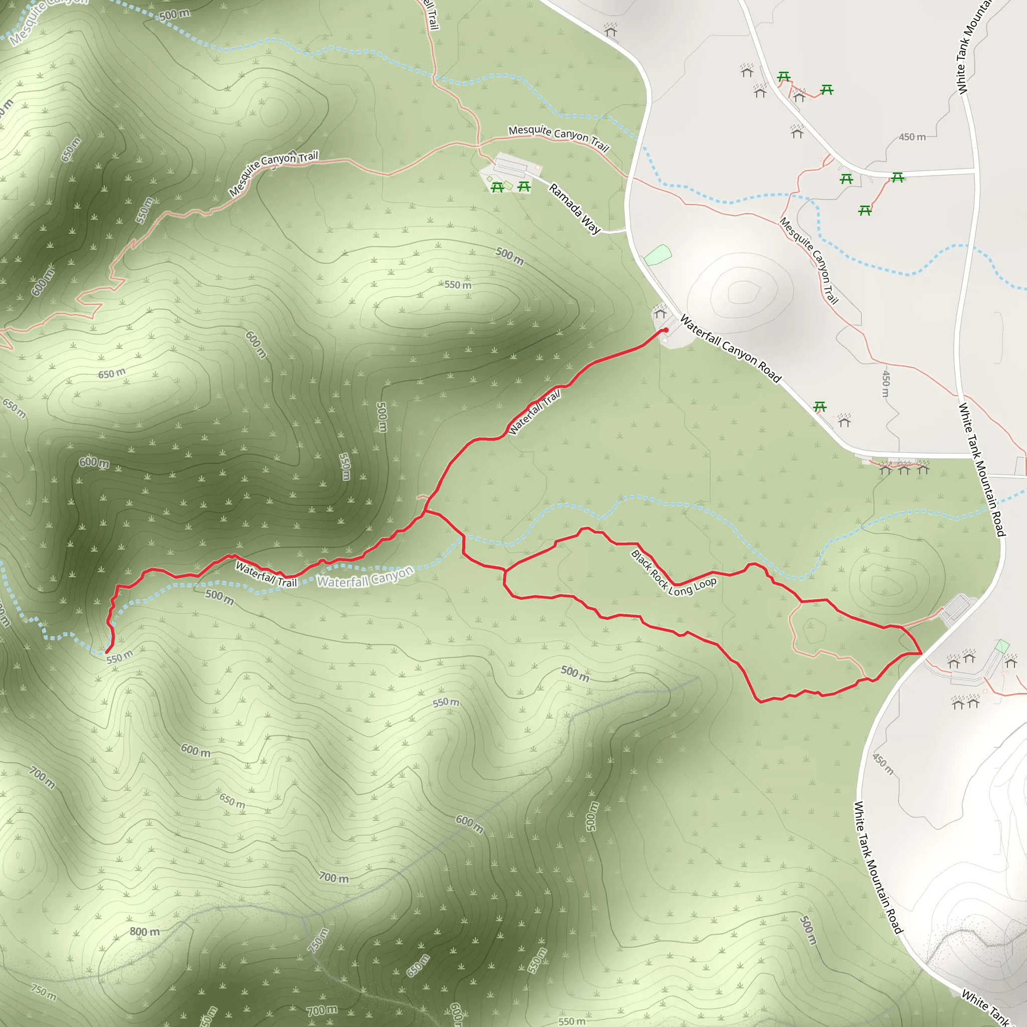 Black Rock Long Loop and Waterfall Trail mobile static map