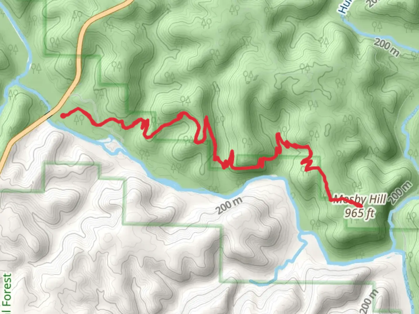 An image depicting the trail Mosby Hill and its surrounding area.