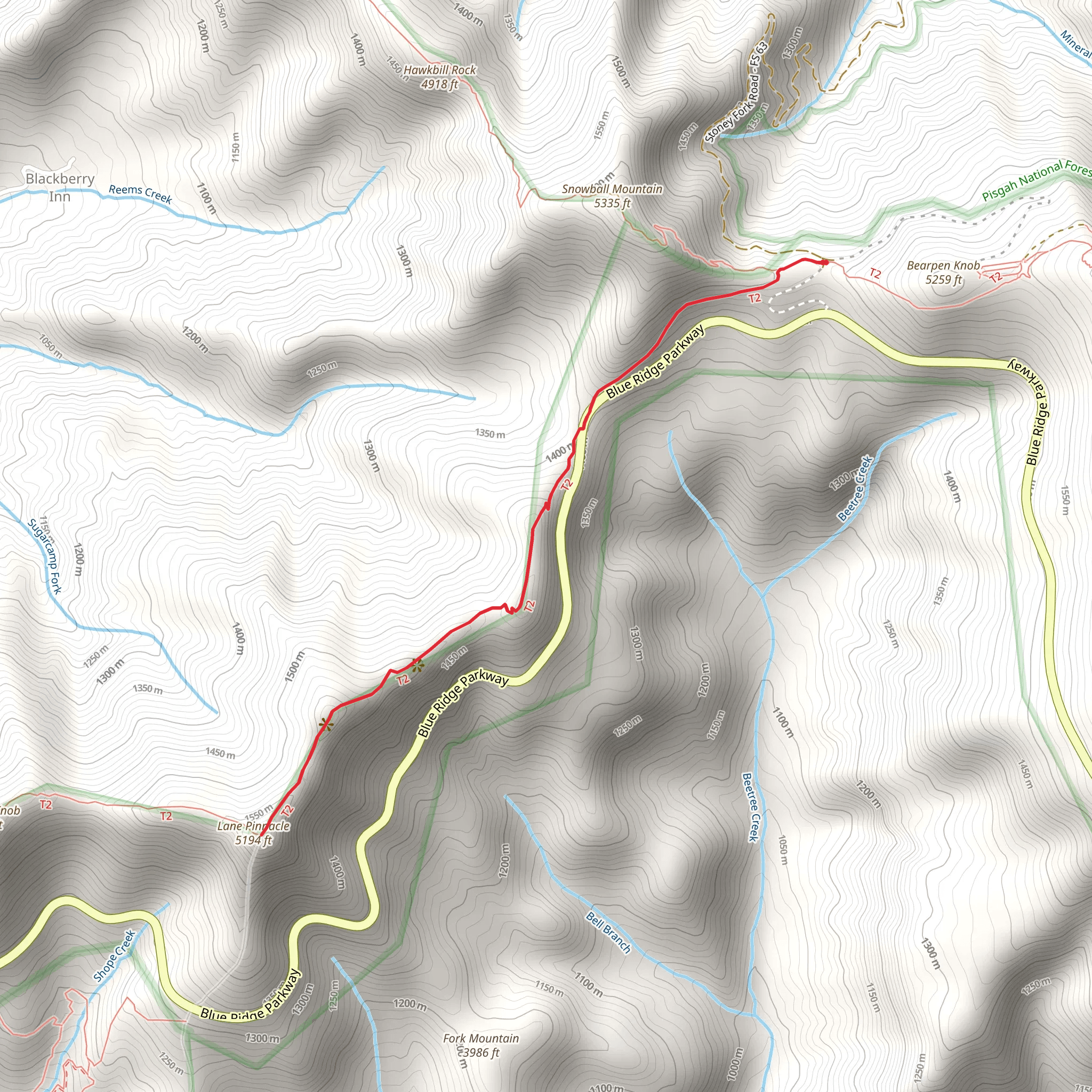 Lane Pinnacle via Mountains-to-Sea Trail mobile static map