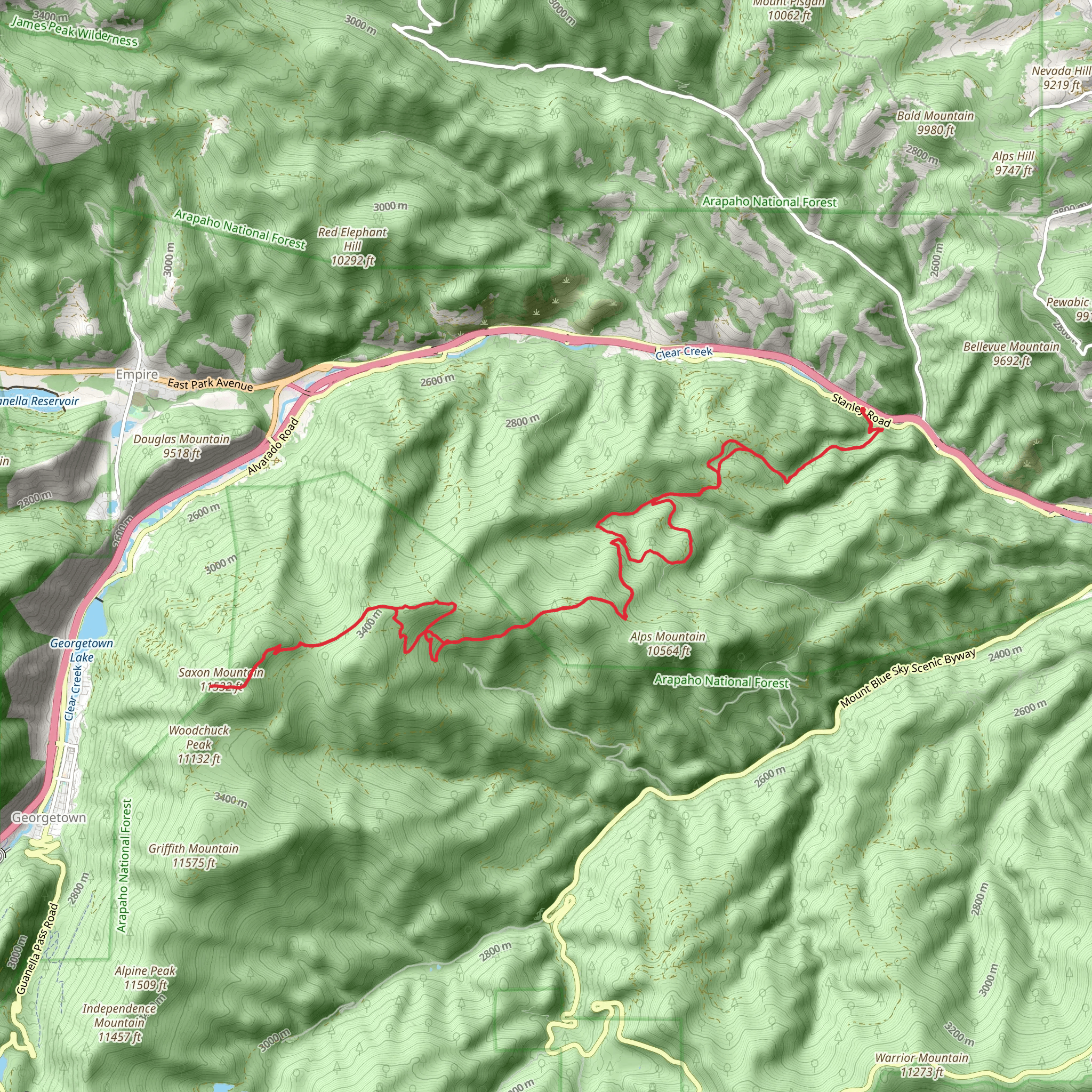 Saxon Mountain via Turkey Gulch Road mobile static map