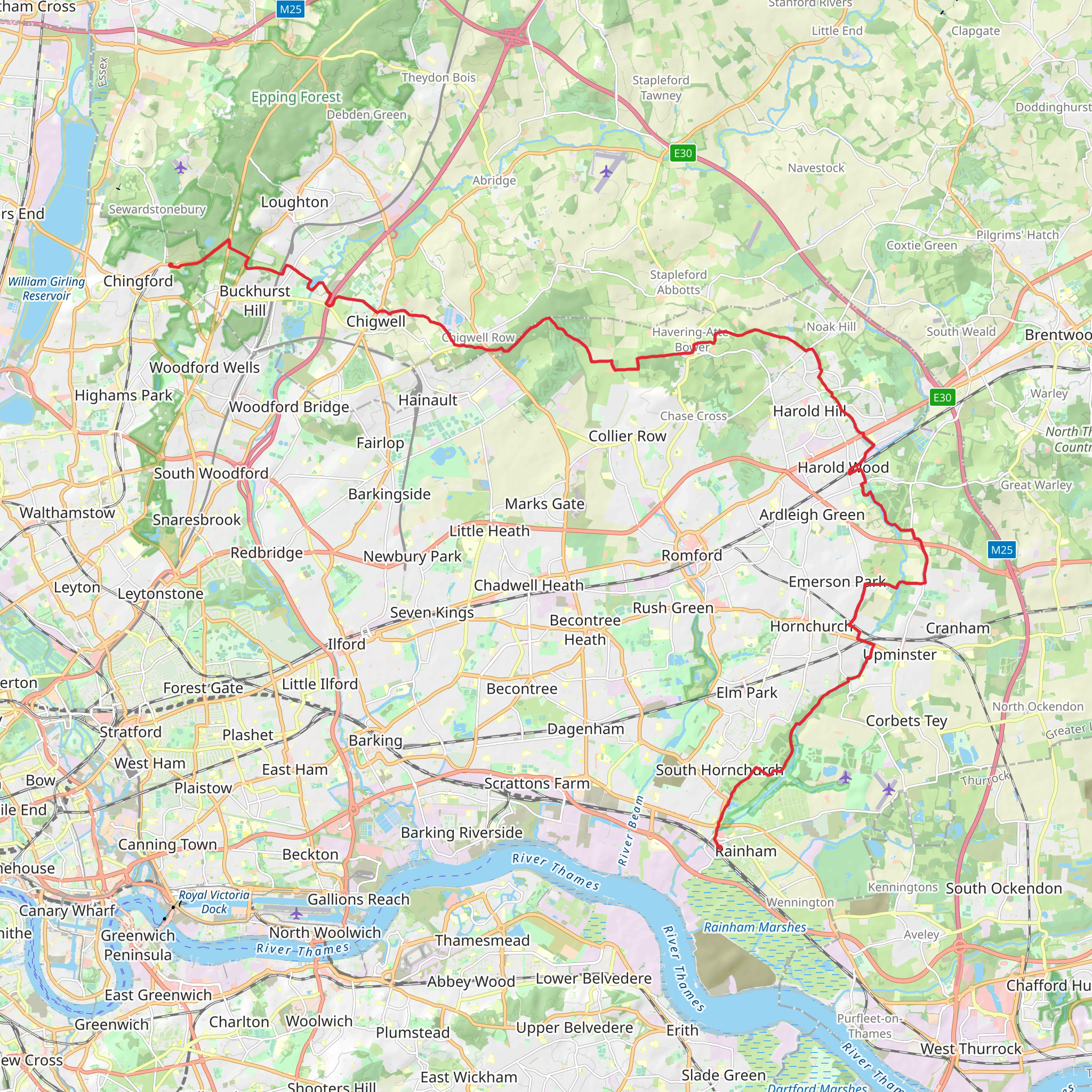 Lasso Essex - Chingford to Rainham mobile static map