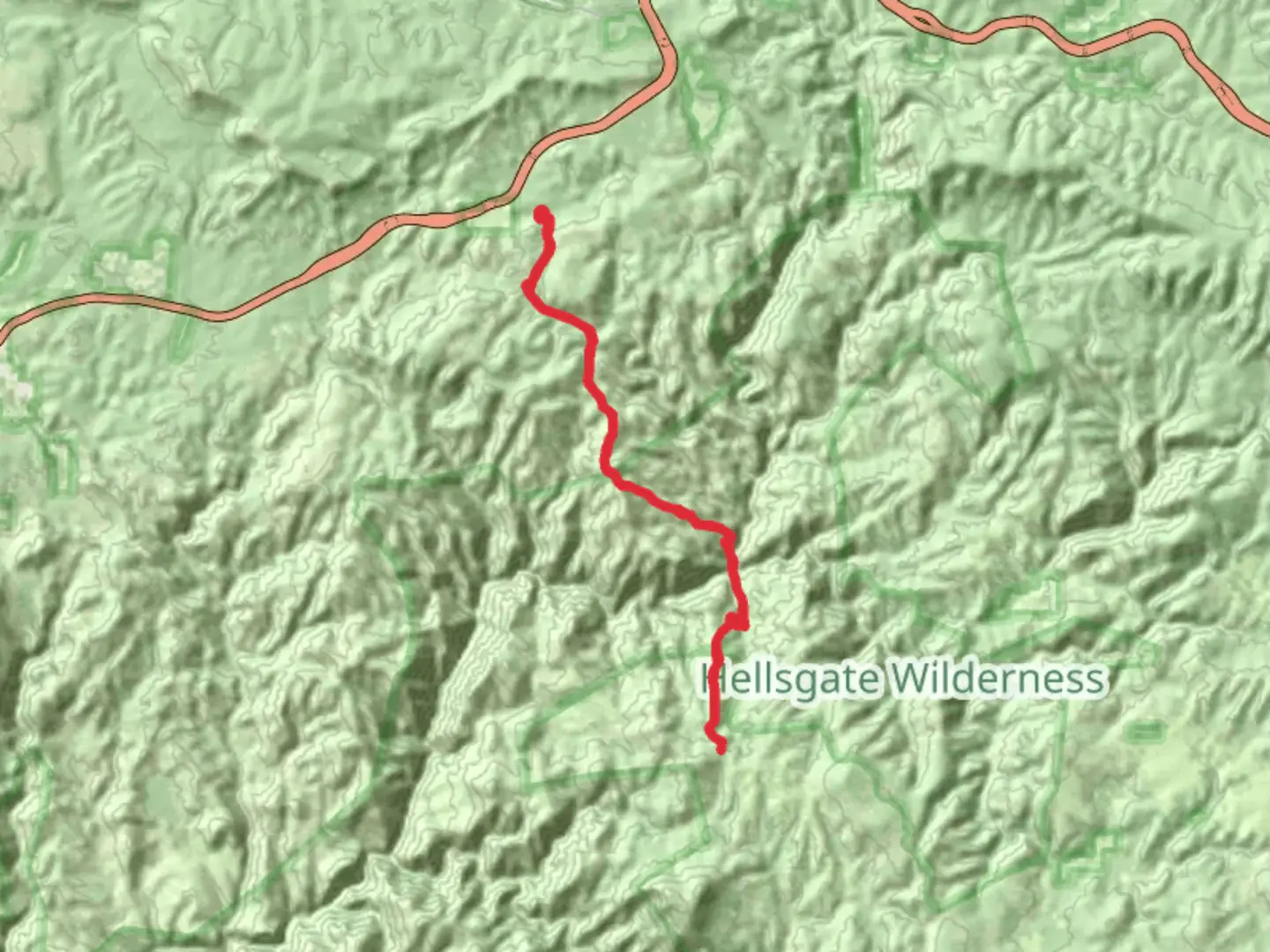 An image depicting the trail Hells Gate Trail and its surrounding area.