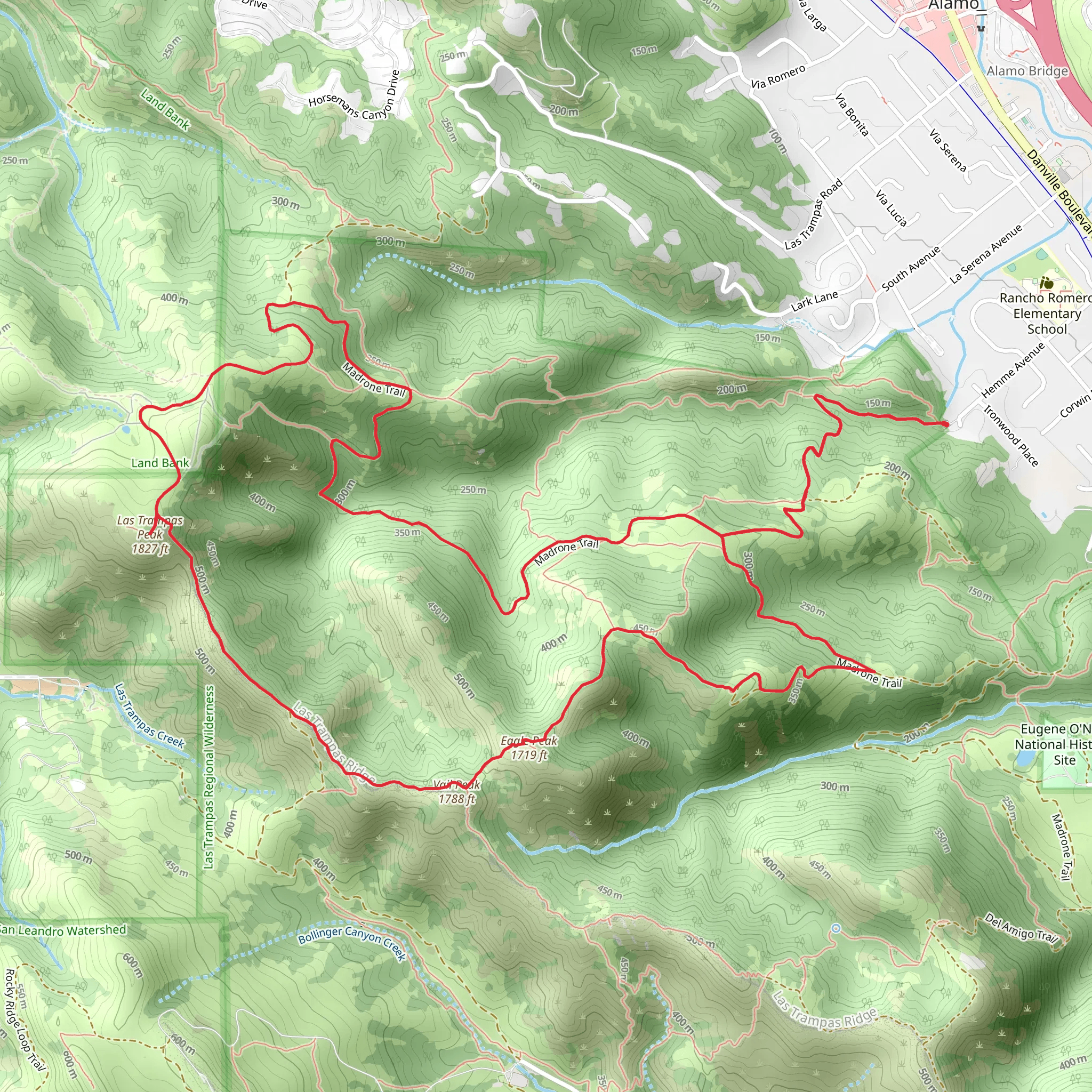 Ringtail Cat, Corduroy Hills, Las Trampas Peak and Madrone Loop Trail mobile static map