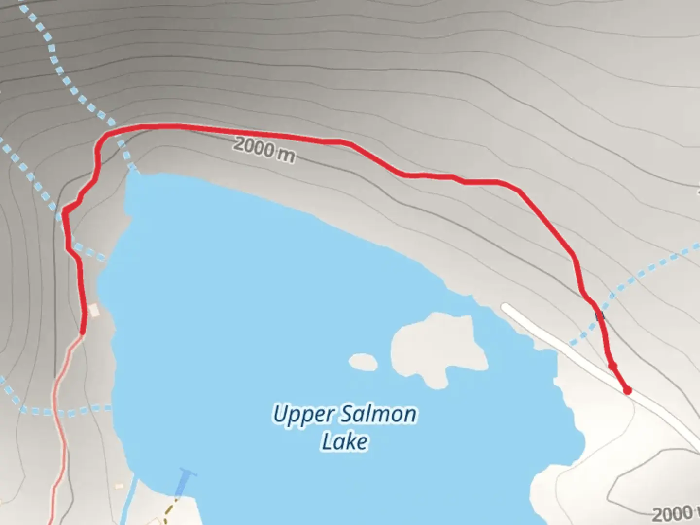 An image depicting the trail Upper Salmon Lake and its surrounding area.