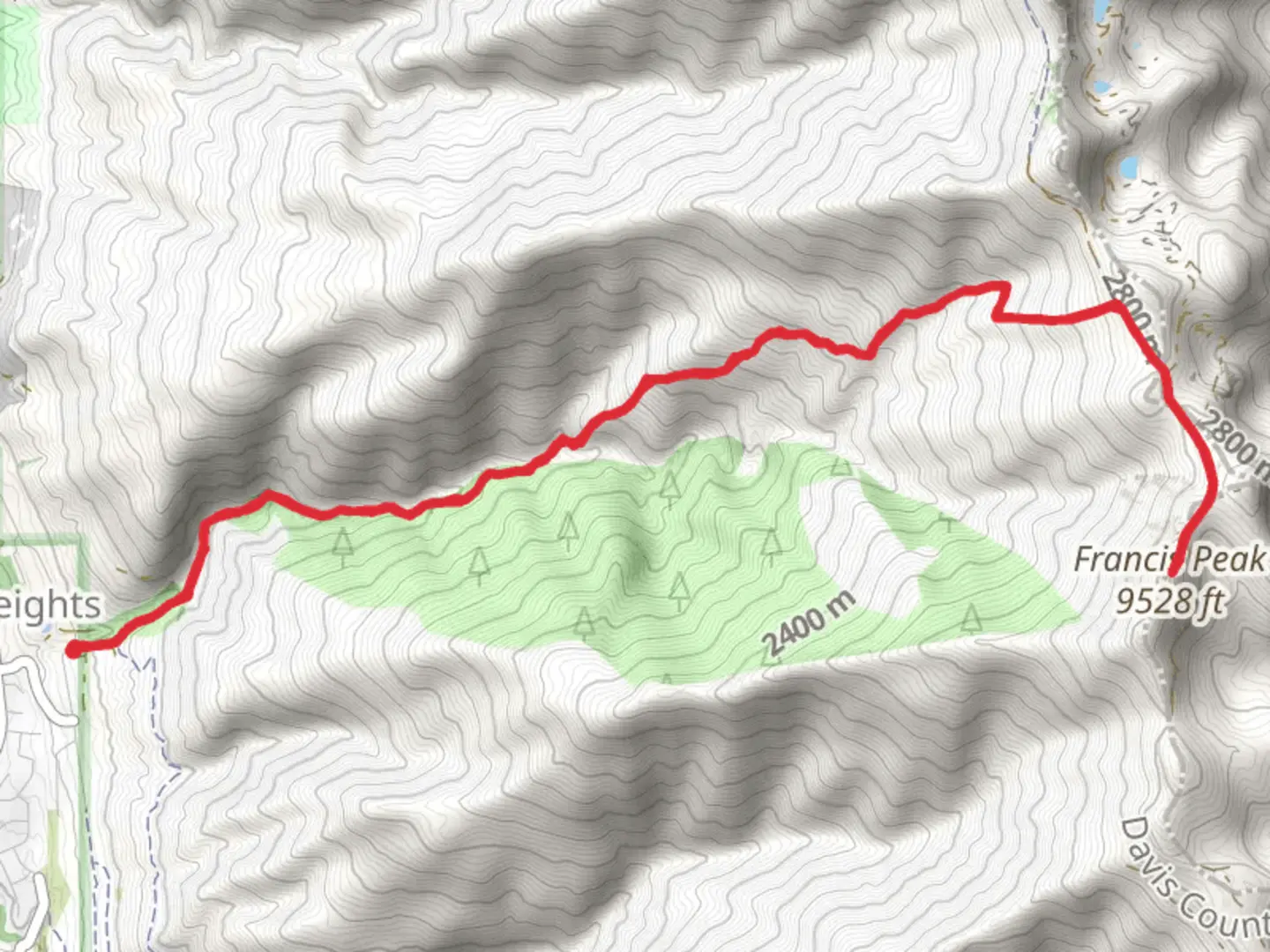 An image depicting the trail Francis Peak via Bair Canyon Trail and its surrounding area.