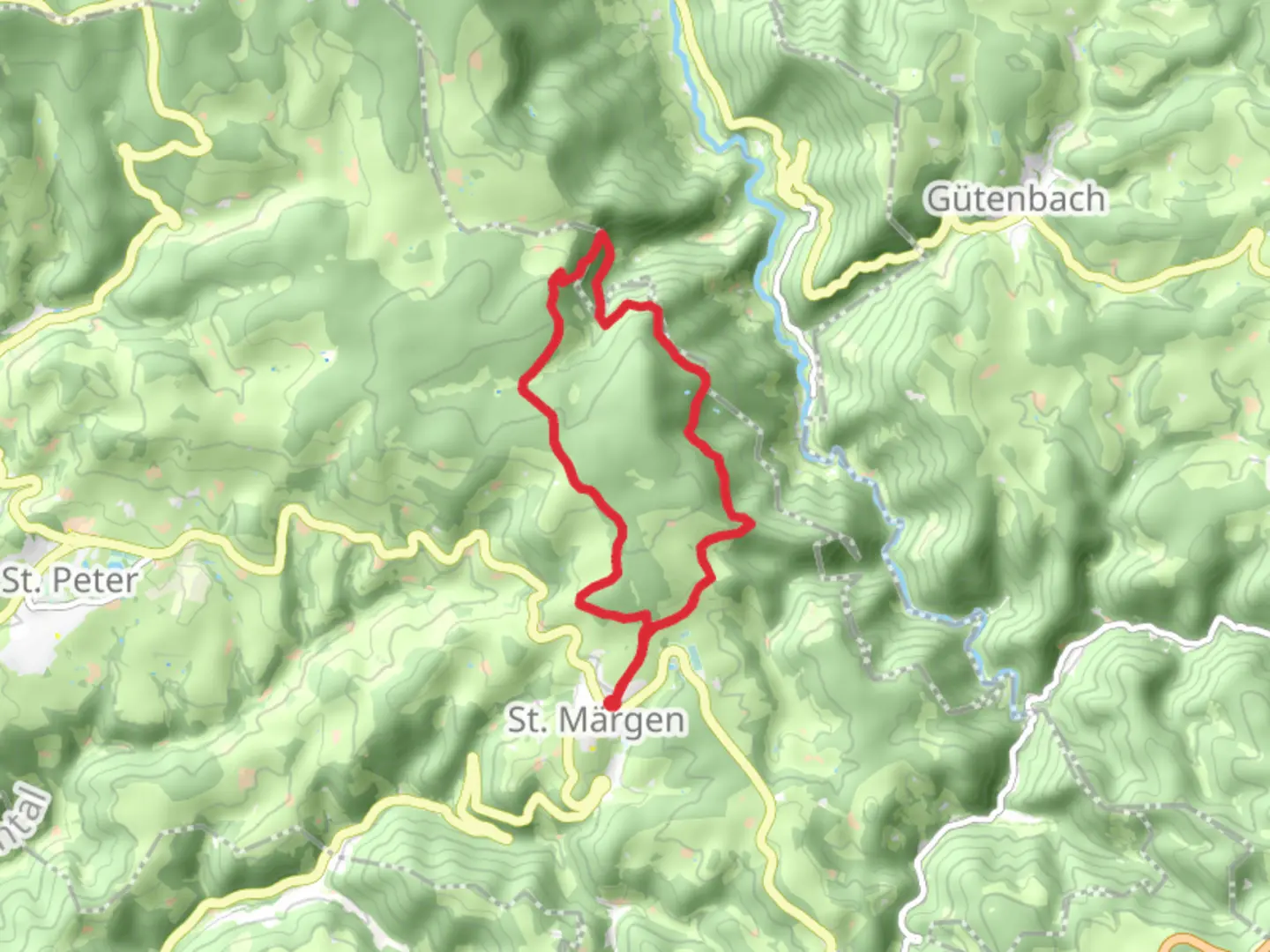 An image depicting the trail St Märgen Feldberg, Zweribachwasserfälle and Brunnenhof Loop via Landfeld Trafostation and its surrounding area.