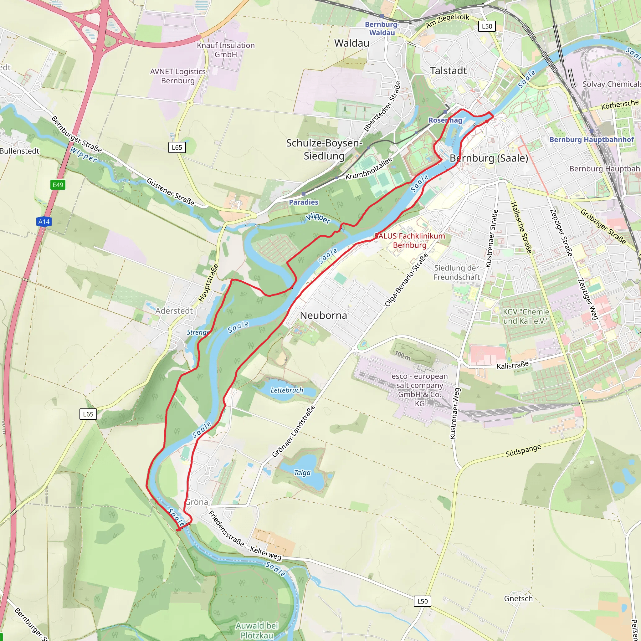 Bernburg and Gröna Loop via River Saale mobile static map