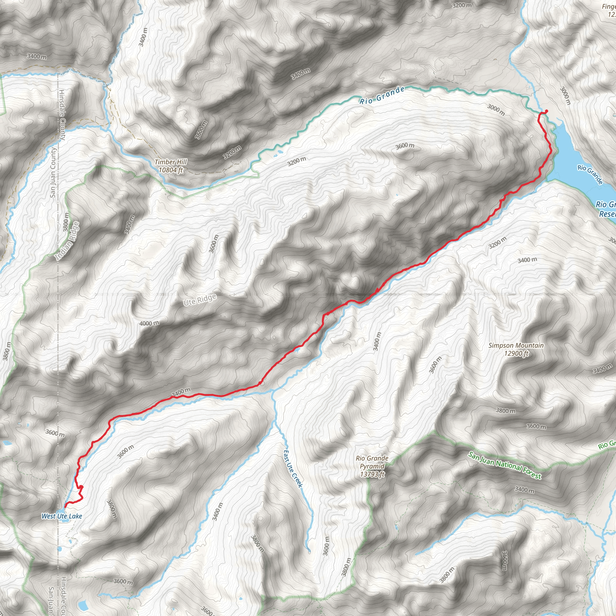 West Ute Trail via Ute Creek mobile static map