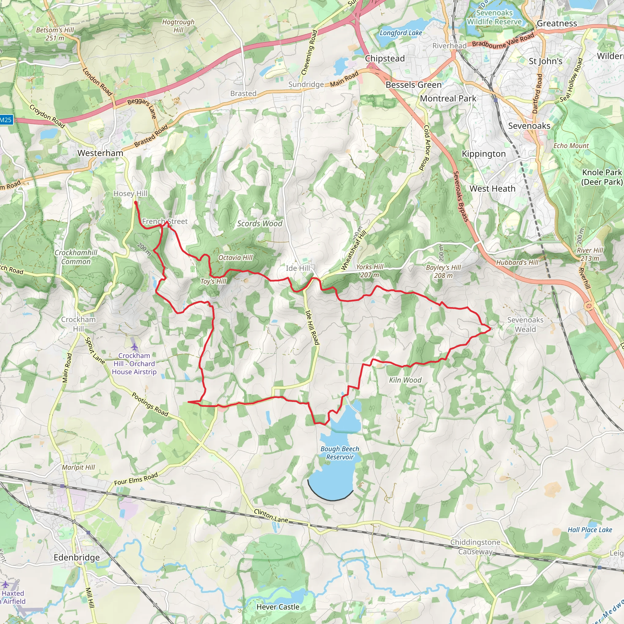 Hosey Hill, Idle Hill and Bough Beech Reservoir Loop mobile static map