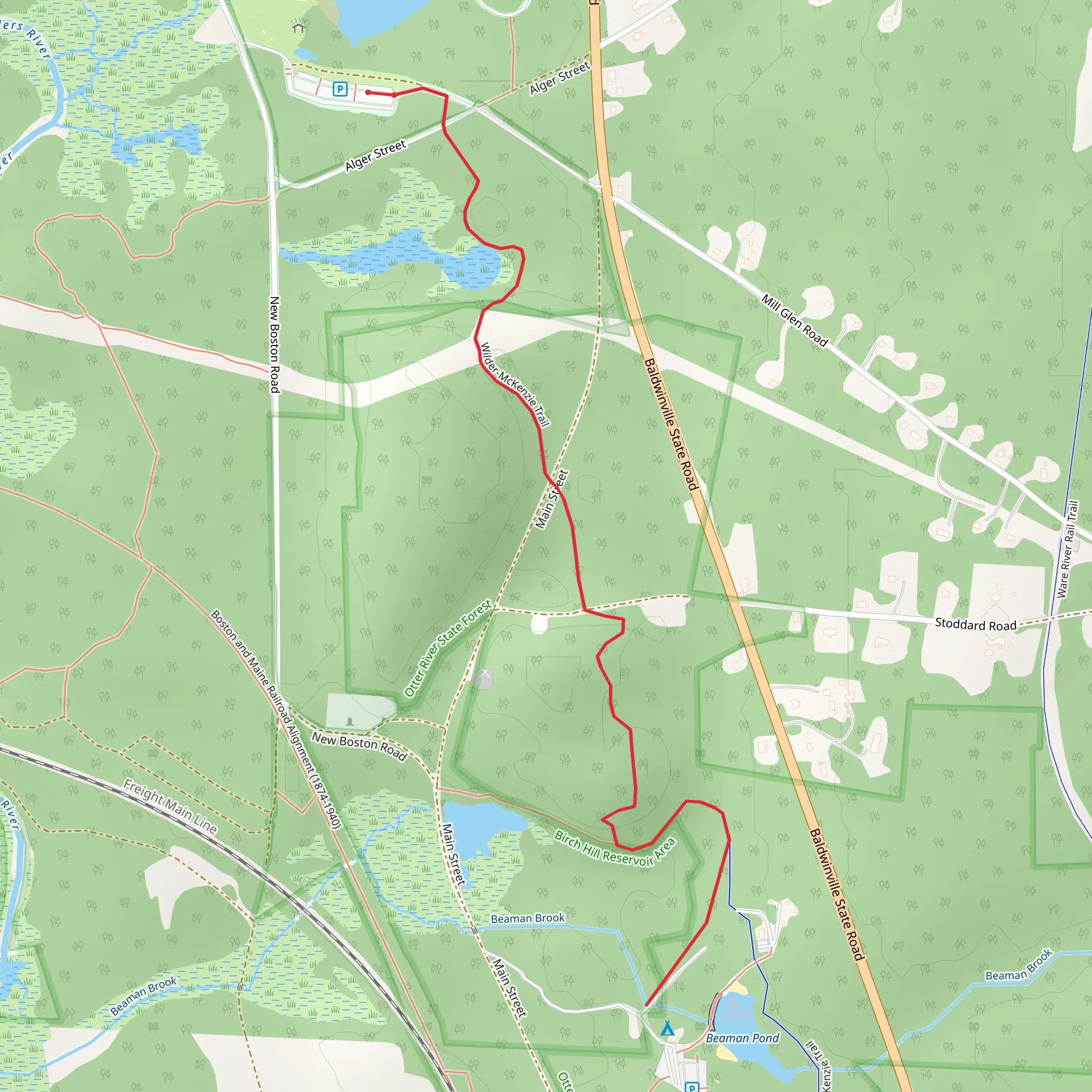 Beaman Pond Campground in Otter River State Forest mobile static map