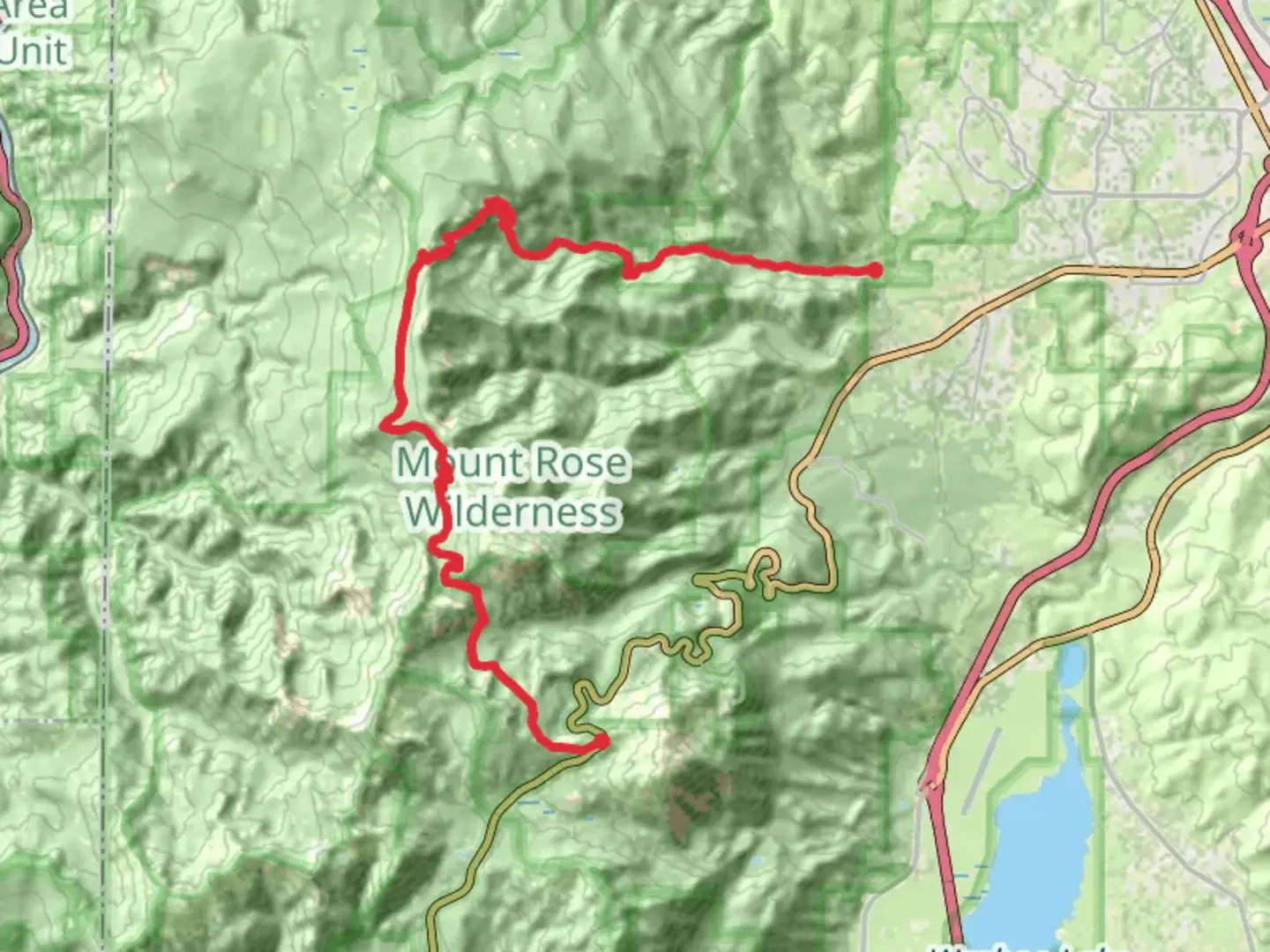 An image depicting the trail Tahoe Rim and Upper Thomas Creek Trail from Mount Rose Summit and its surrounding area.