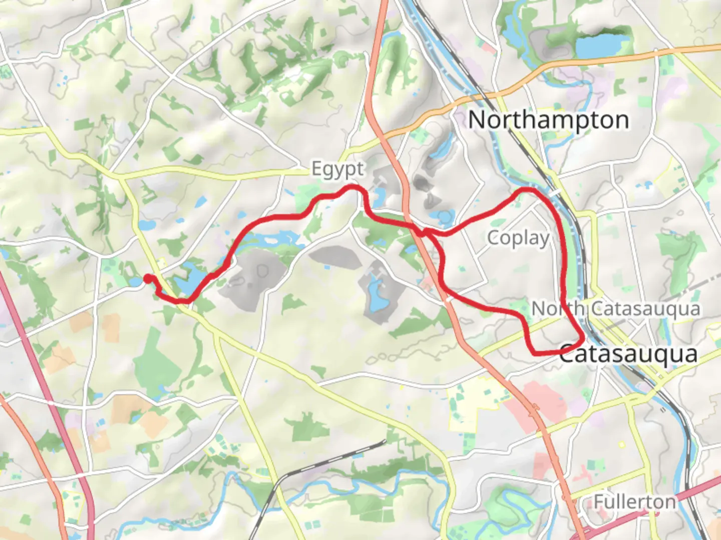 An image depicting the trail Coplay Creek and Lehigh River Loop and its surrounding area.