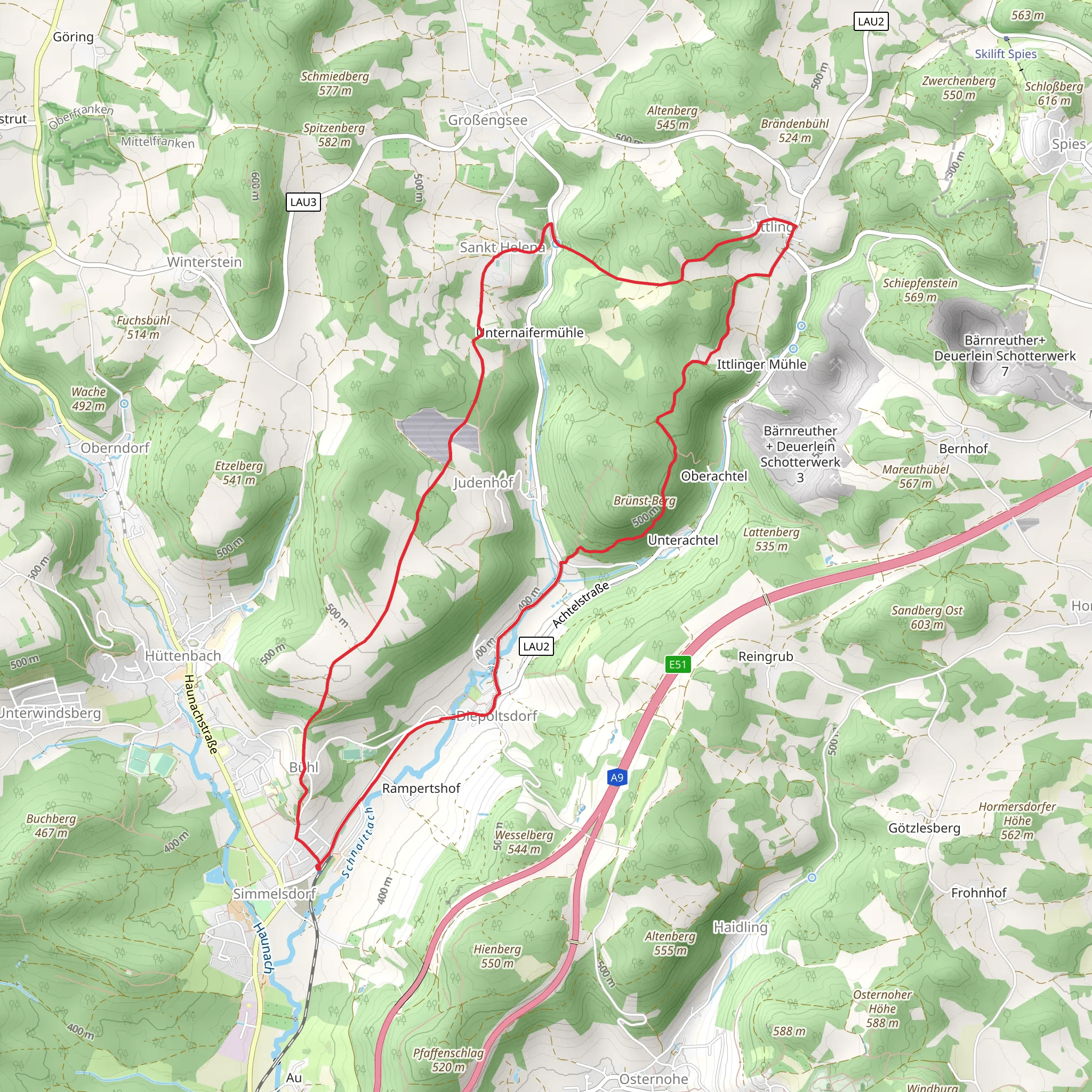 Blaustrich and Simmelsdorf Spies Loop mobile static map