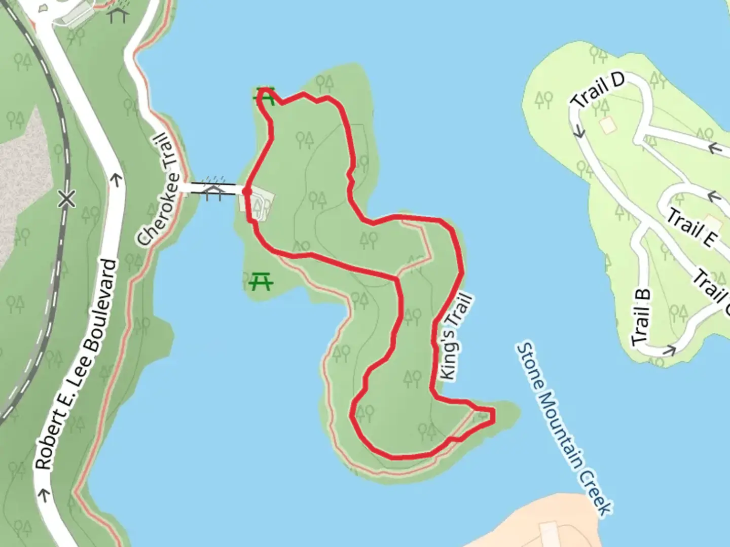 An image depicting the trail Indian Island Loop and its surrounding area.