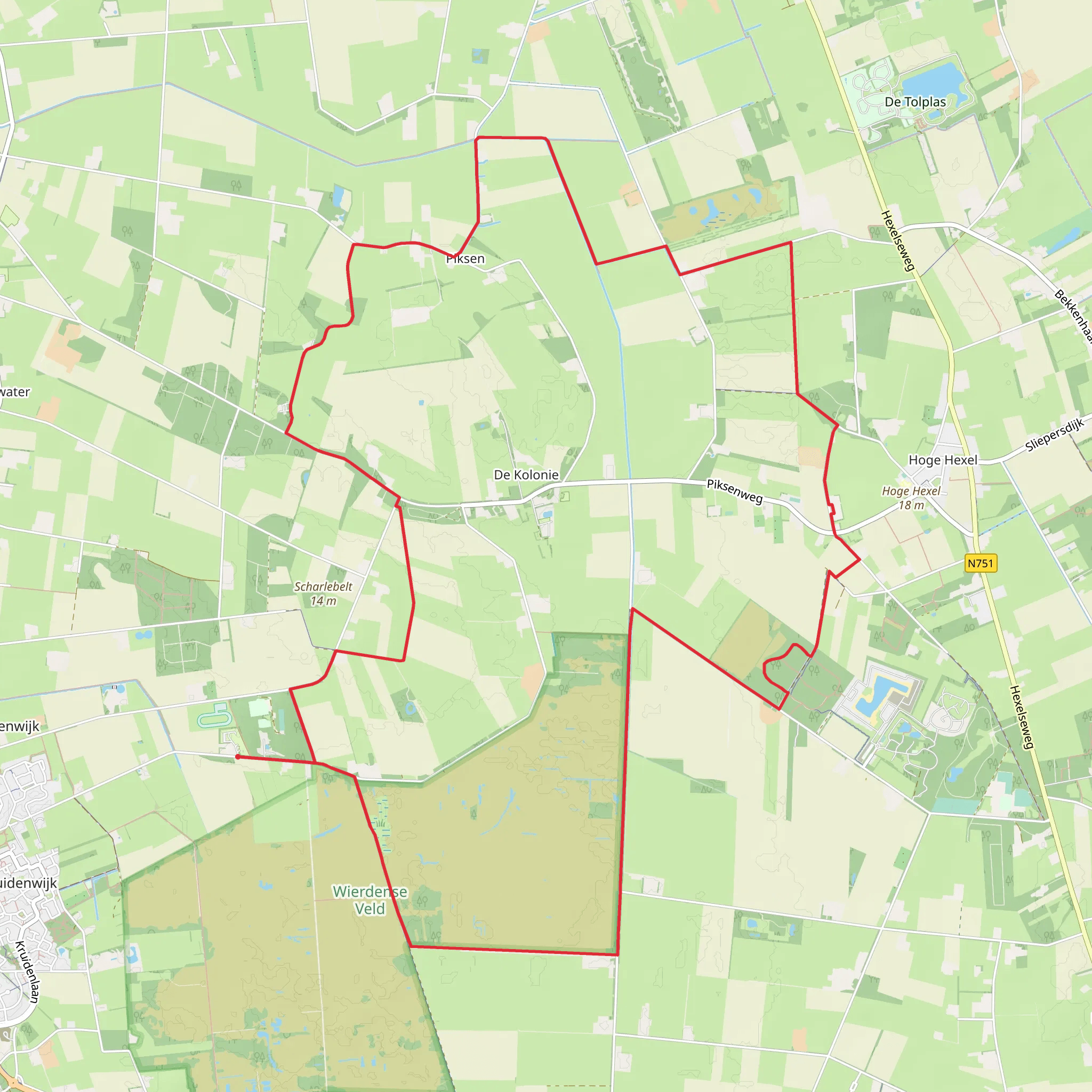 Hoogelaarsleiding via Piksen Weg and Wulpen Weg mobile static map