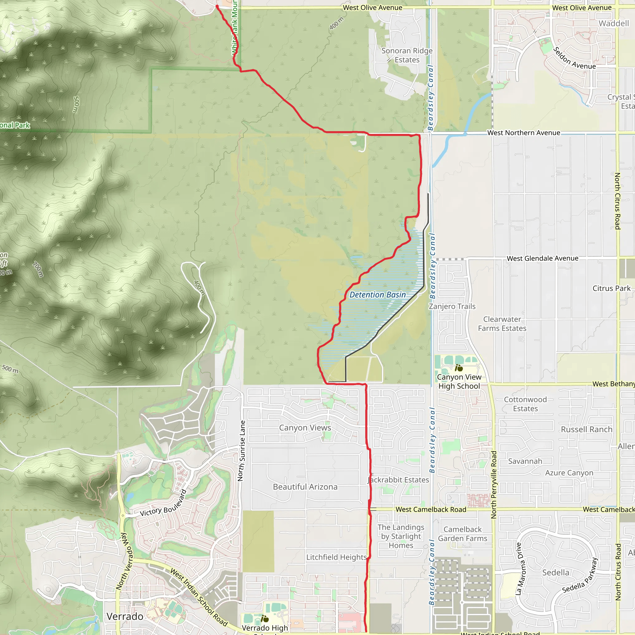 Mule Deer, Detention Basin and Maricopa Trail mobile static map