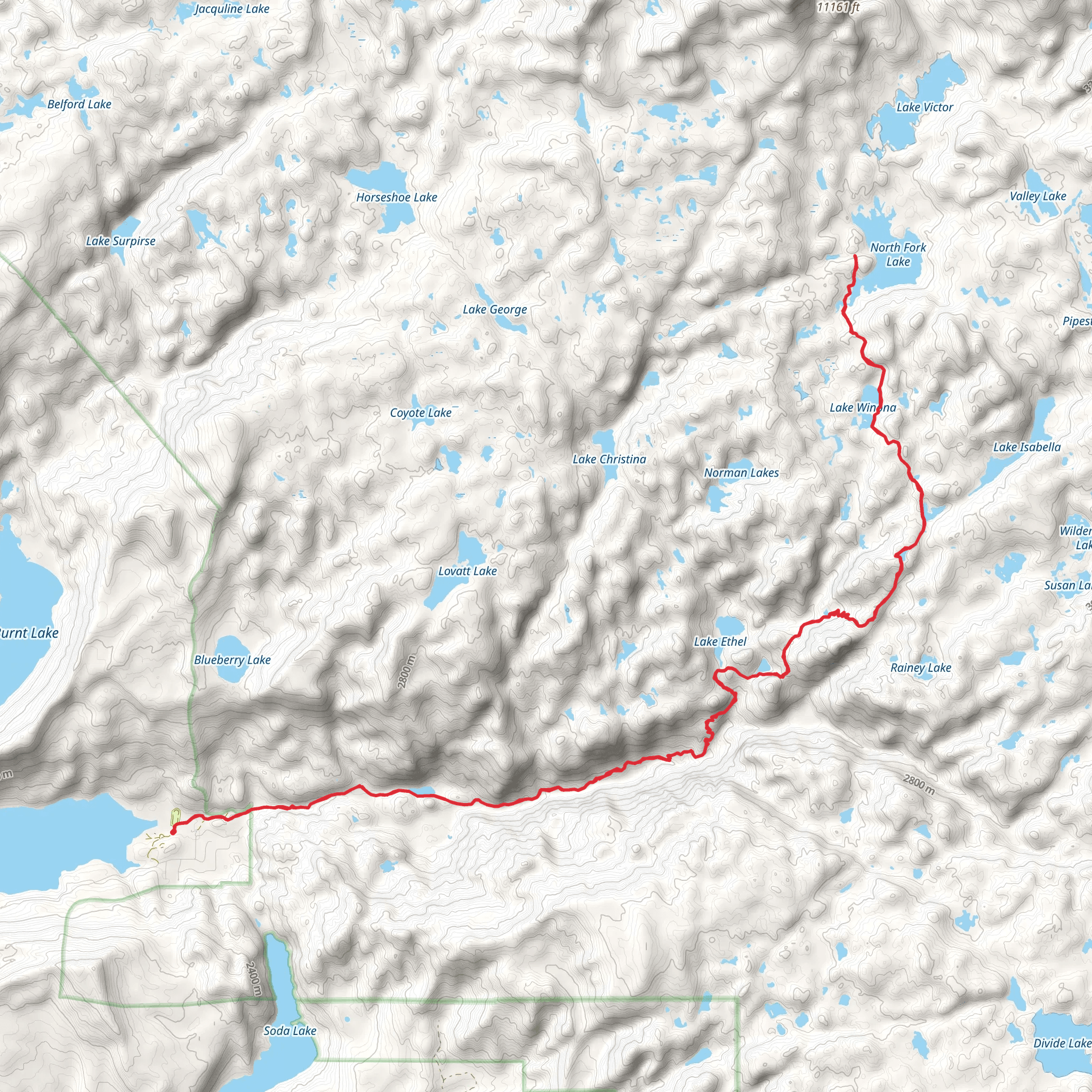North Fork Lake via Boulder Canyon Trail mobile static map