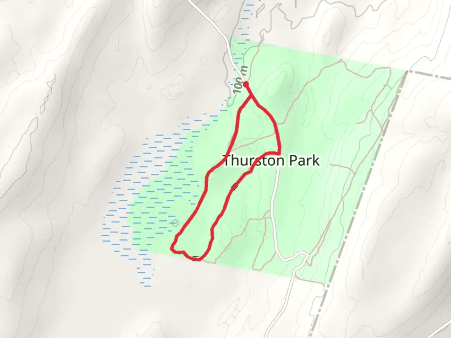 An image depicting the trail Thurston Park Loop and its surrounding area.