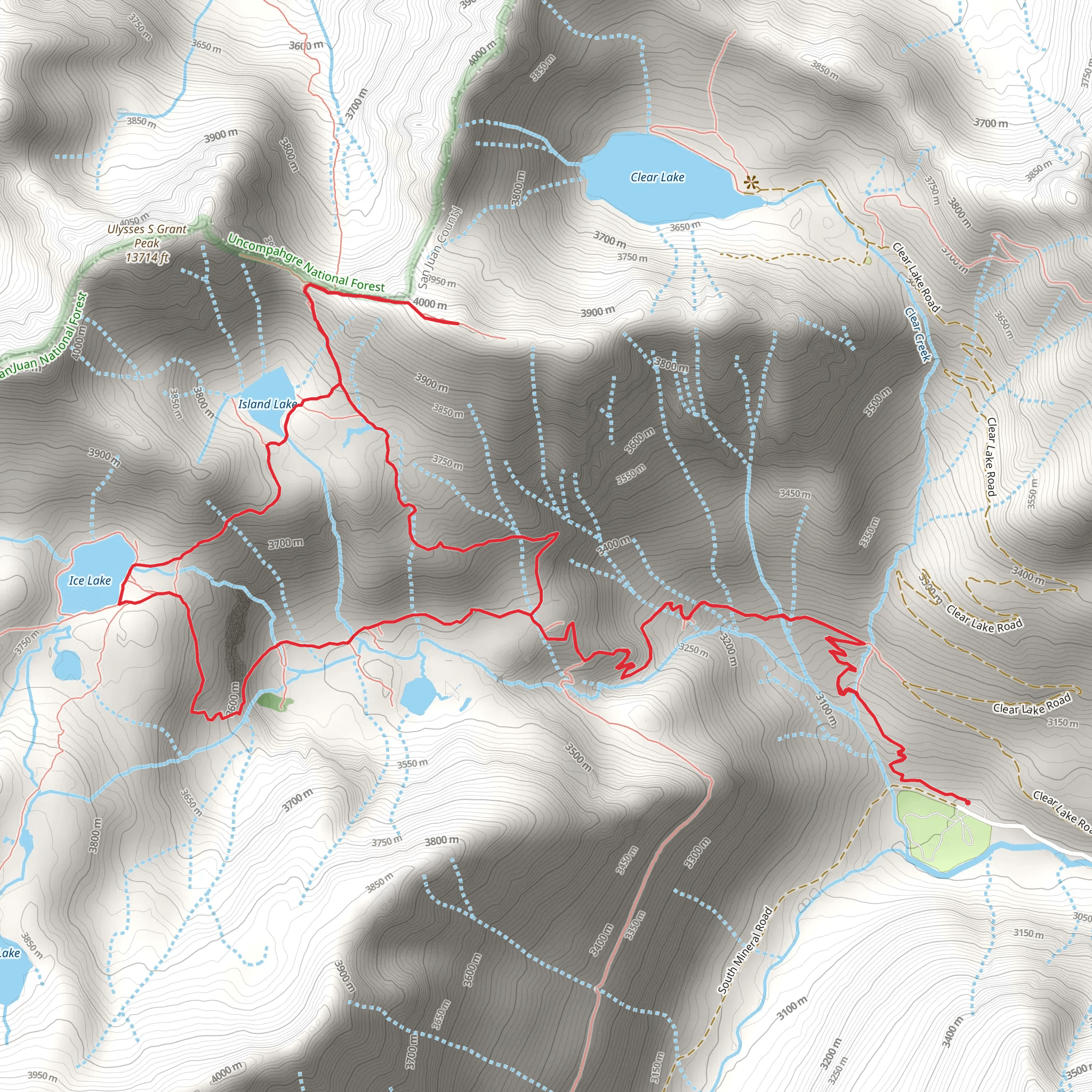 Ice and Island Lake Loop Trail mobile static map