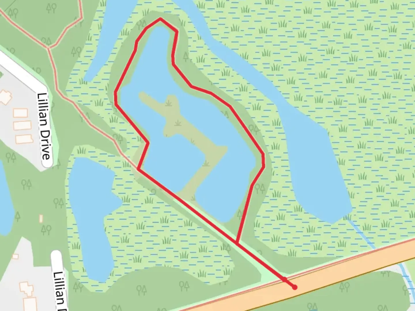 An image depicting the trail Smithtown Boulevard Ponds Loop Trail and its surrounding area.