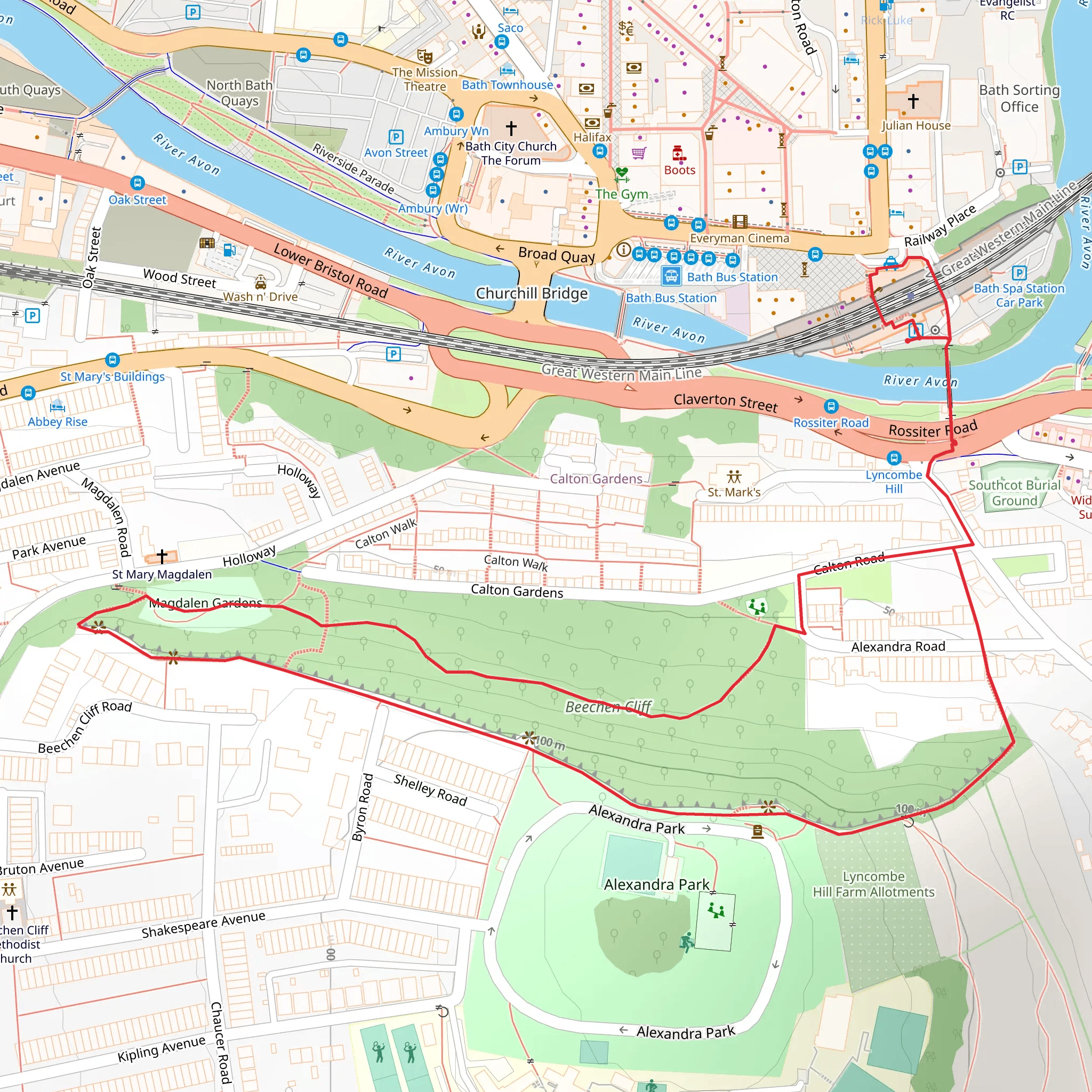 Bath Loop via Beechen Cliff mobile static map