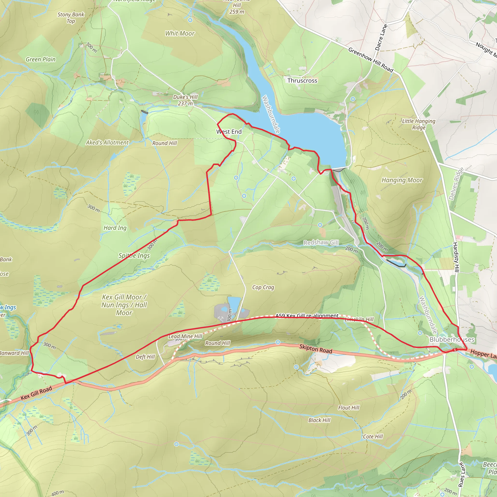 Thruscross Reservoir and Kex Gill Moor from Blubberhouses mobile static map