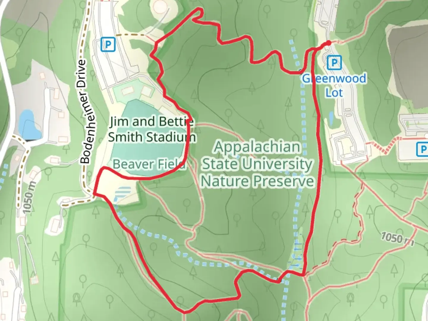 An image depicting the trail West Mall Entrance Loop and its surrounding area.