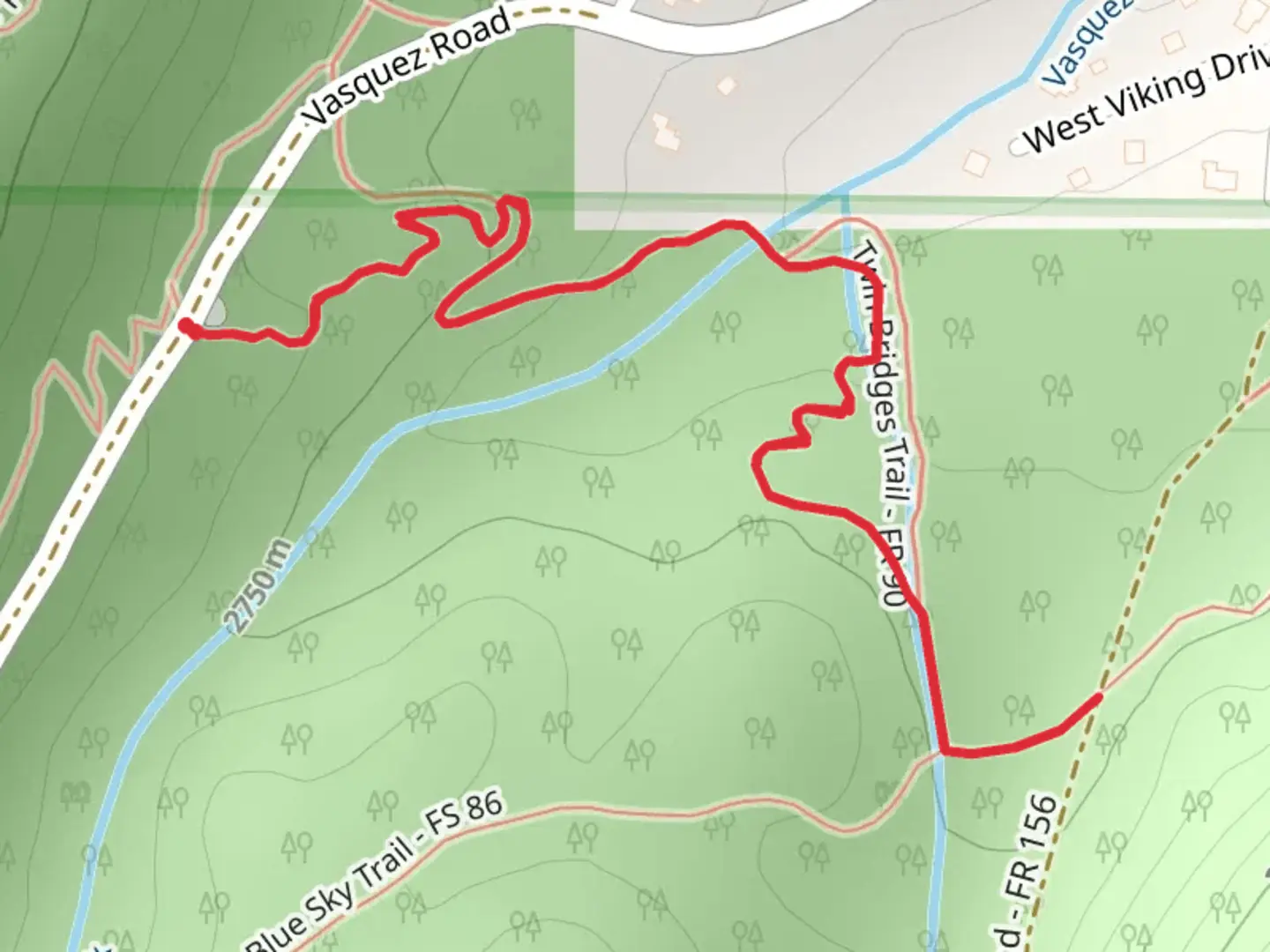 An image depicting the trail Twin Bridges Trail and its surrounding area.