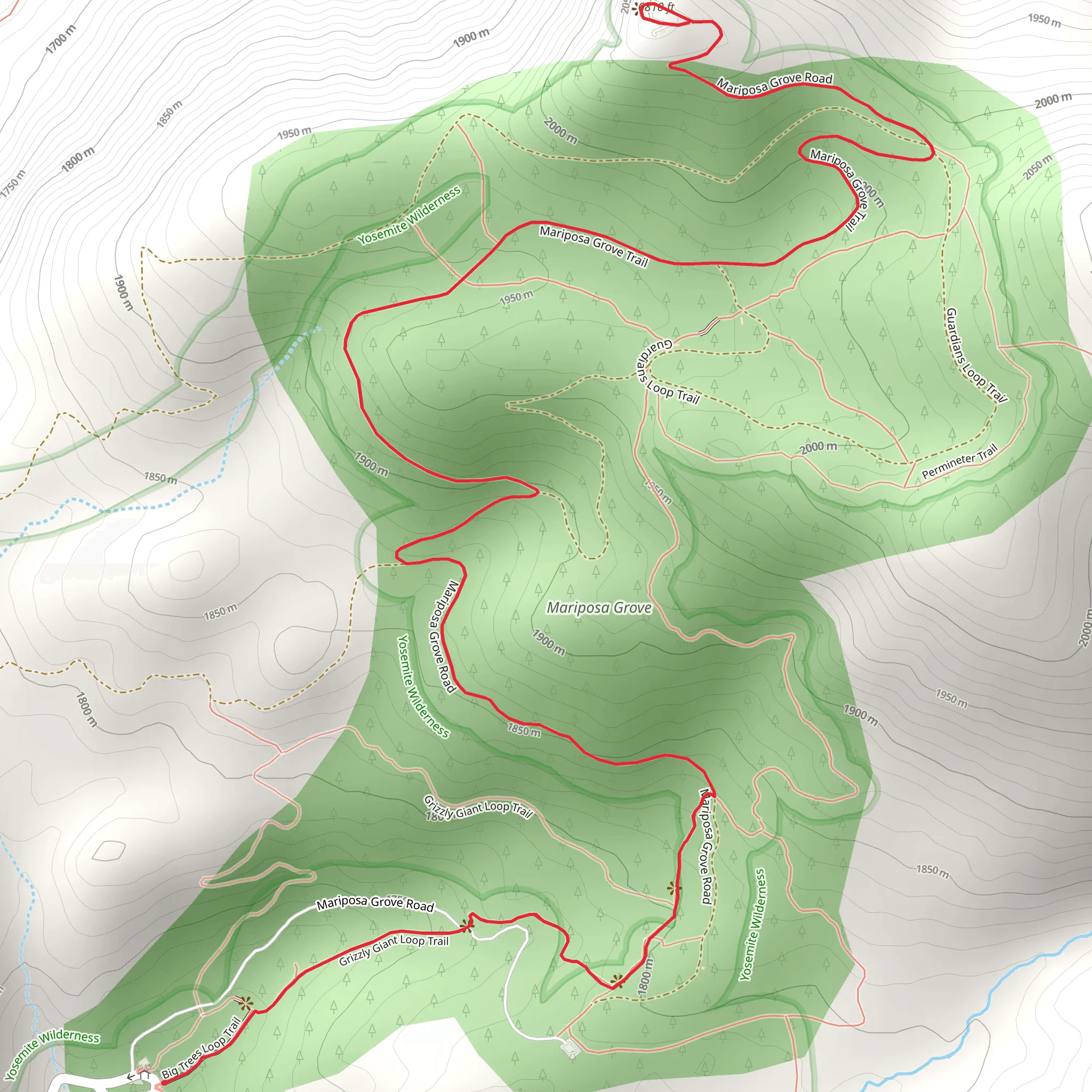 Wawona Point via Mariposa Grove Trail mobile static map