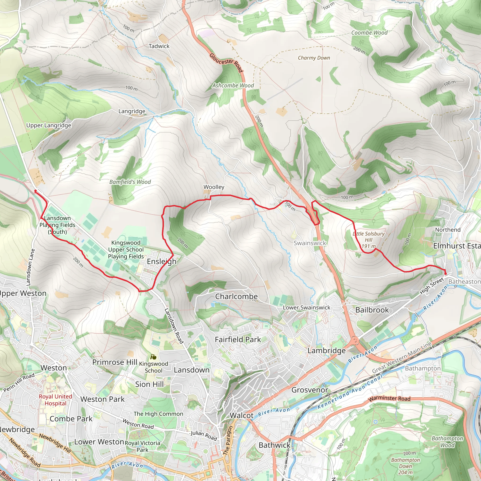 Lansdown to Batheaston mobile static map