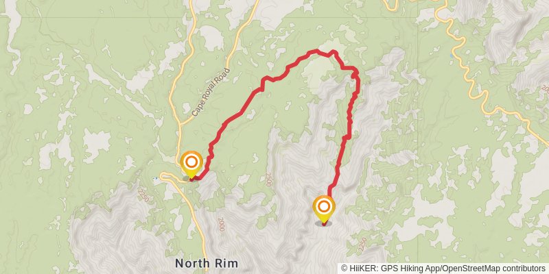 North Kaibab, Old Bright Angel and Ken Patrick Loop Trail stage 2 Map