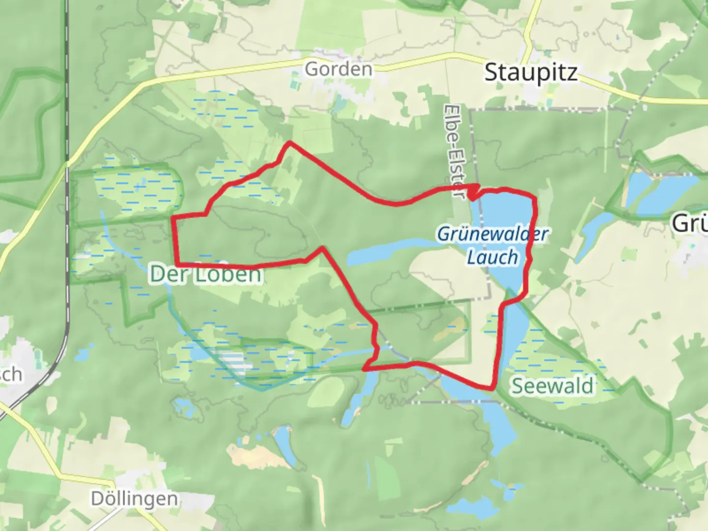 An image depicting the trail Grunewalder Lauch and Der Loben Loop and its surrounding area.