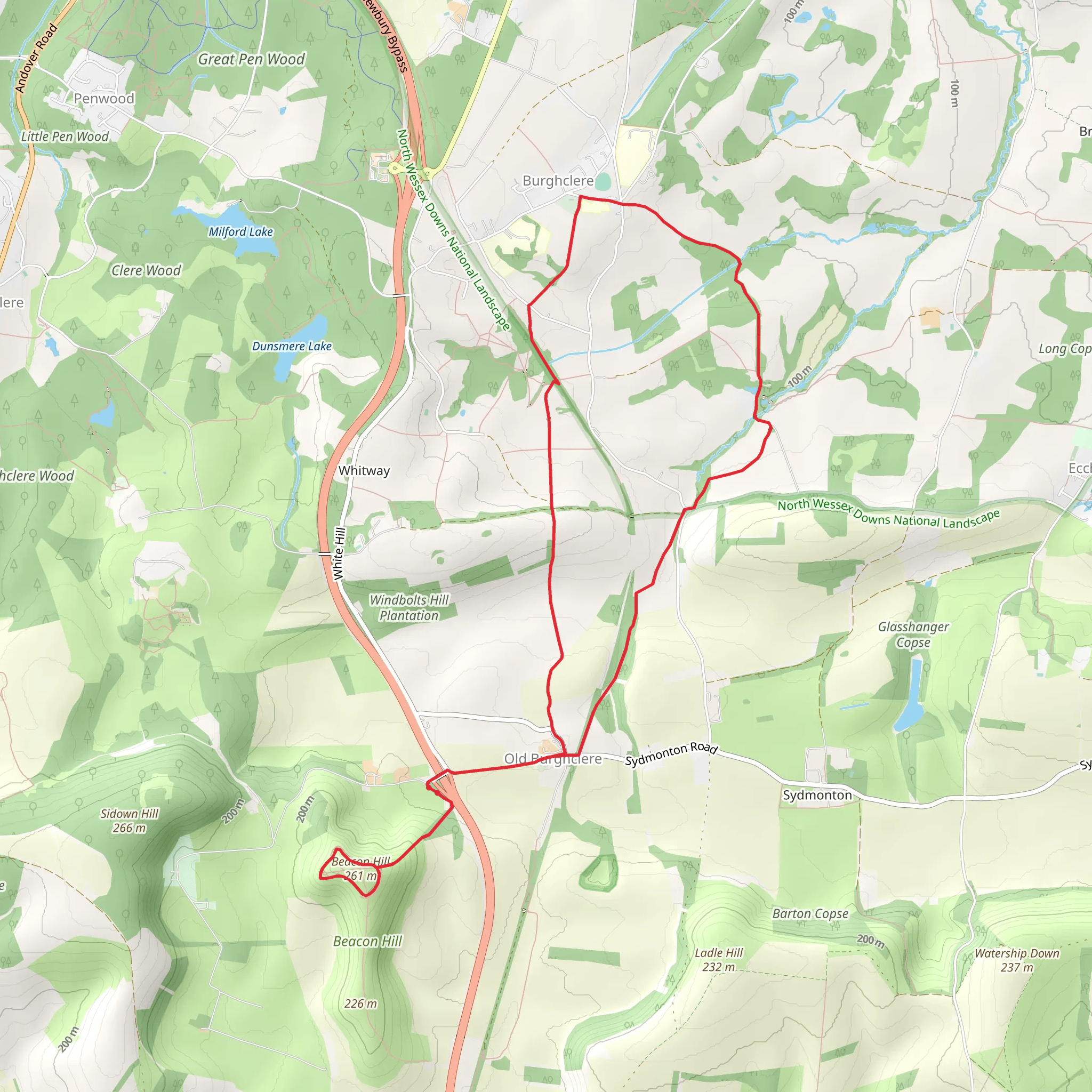 Beacon Hill and Old Burghclere Loop mobile static map