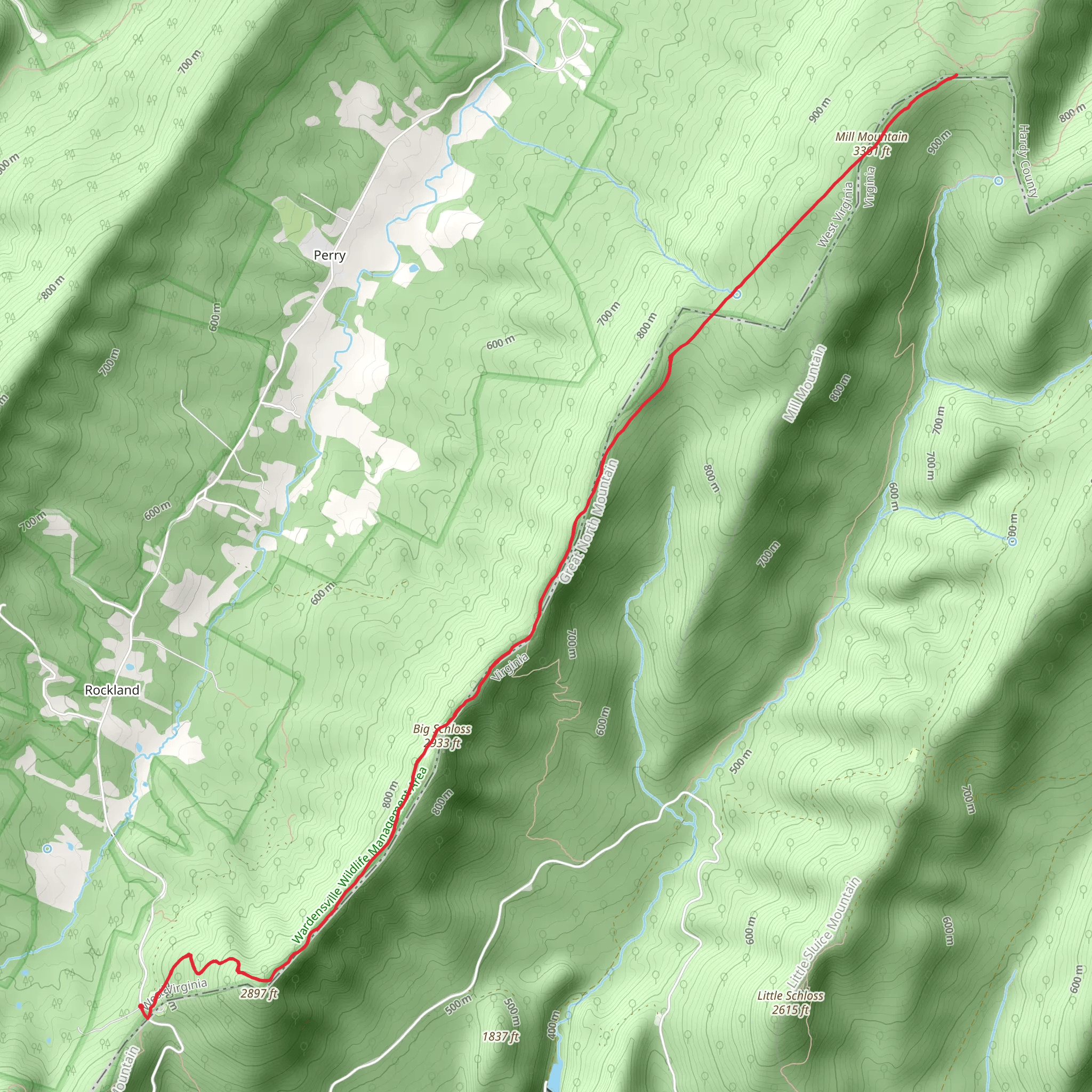 Big Schloss and Mill Mountain mobile static map