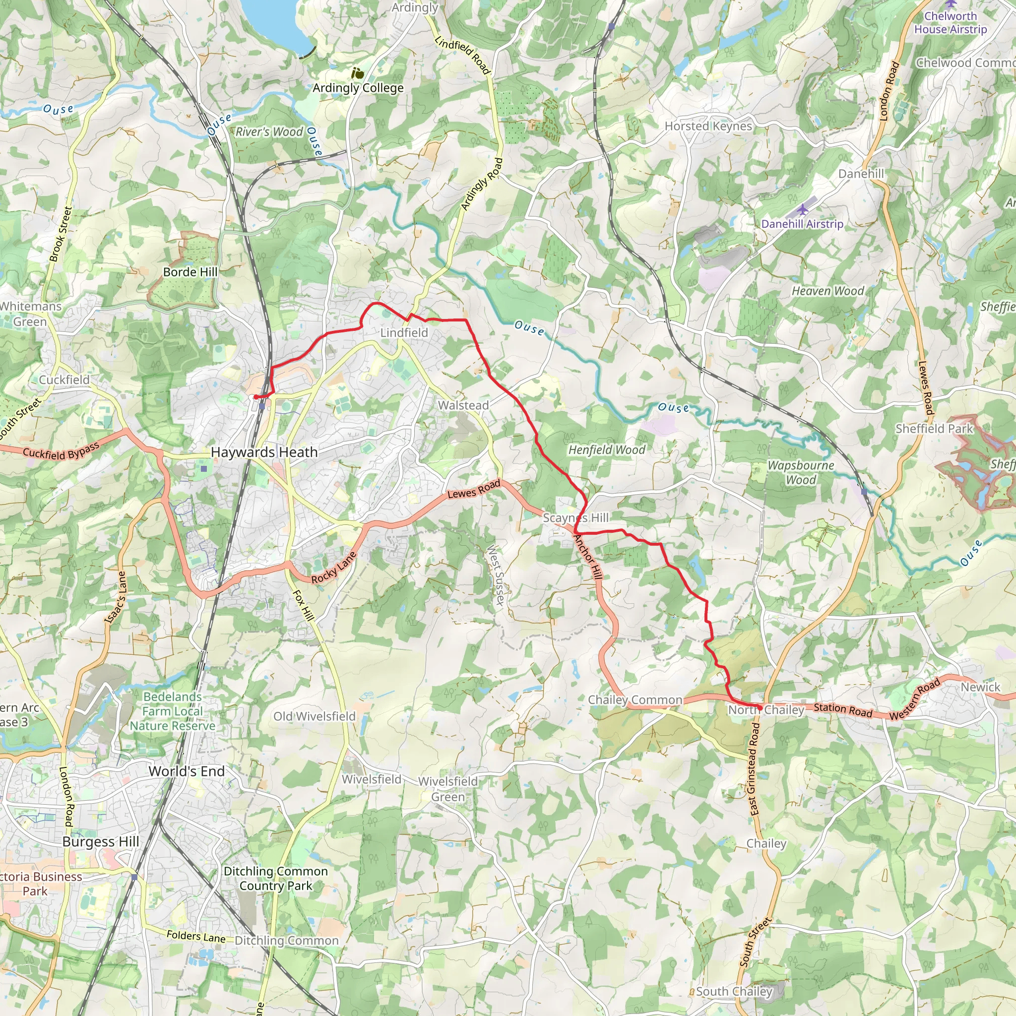 North Chailey to Haywards Heath Walk mobile static map
