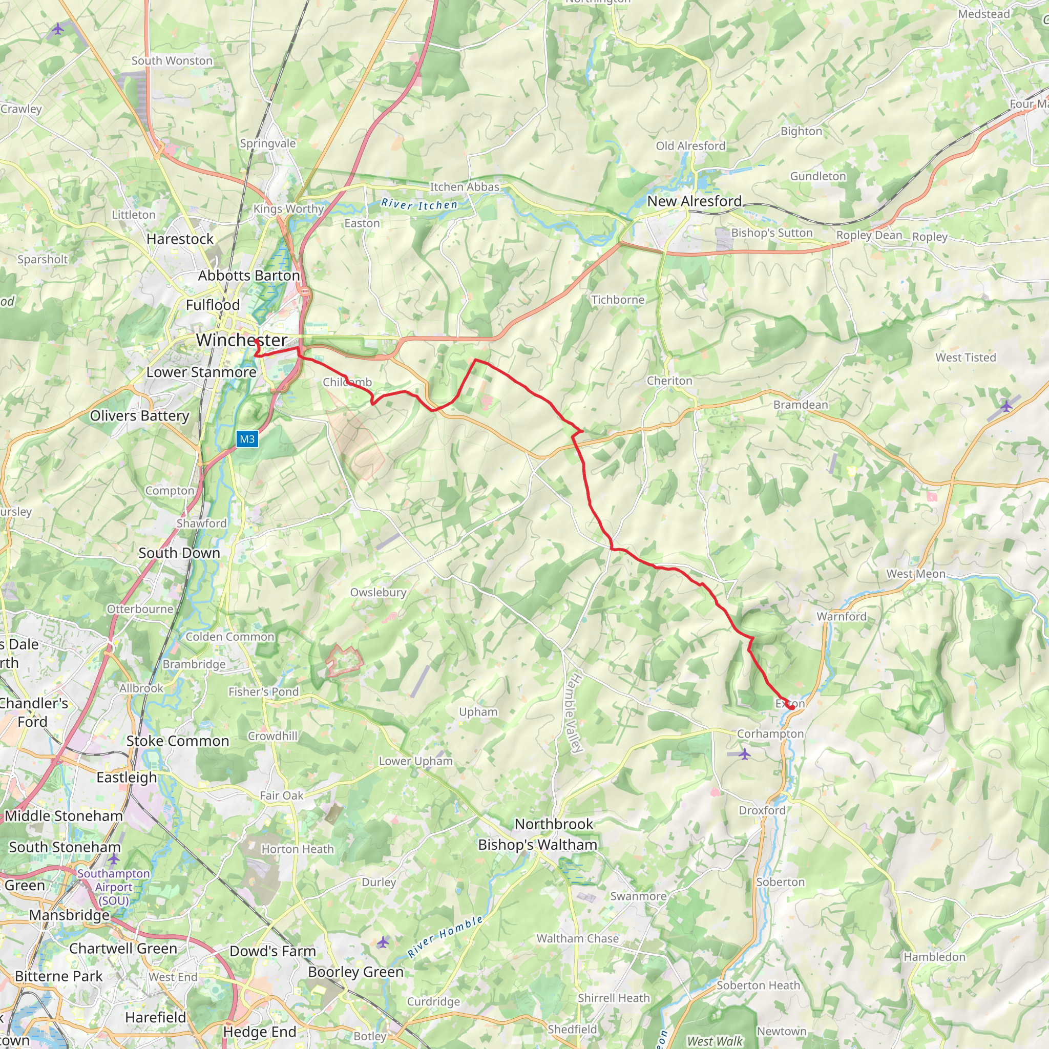 Winchester to Exton Walk mobile static map