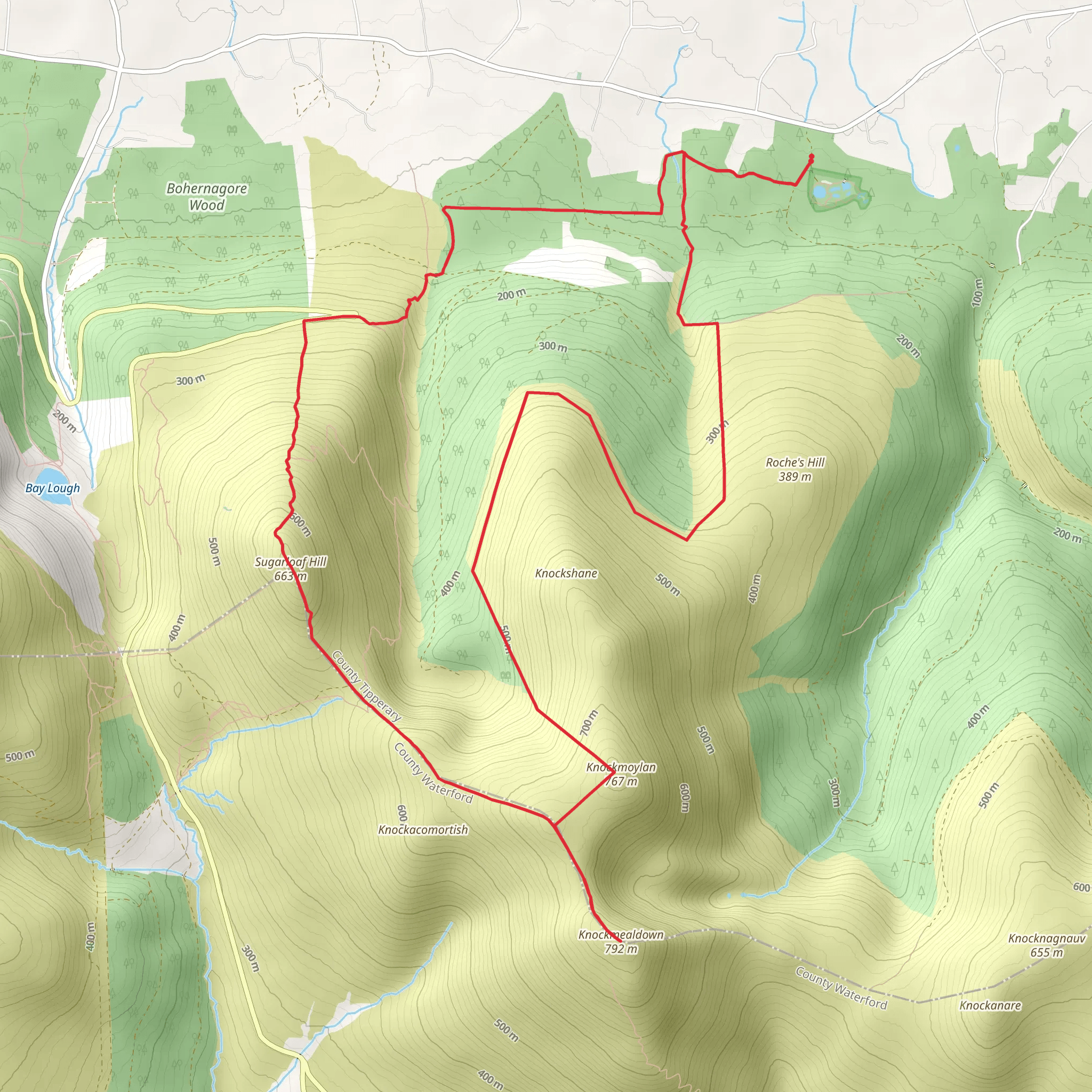 Ducks Ponds to Knockmealdowns and Sugarloaf mobile static map