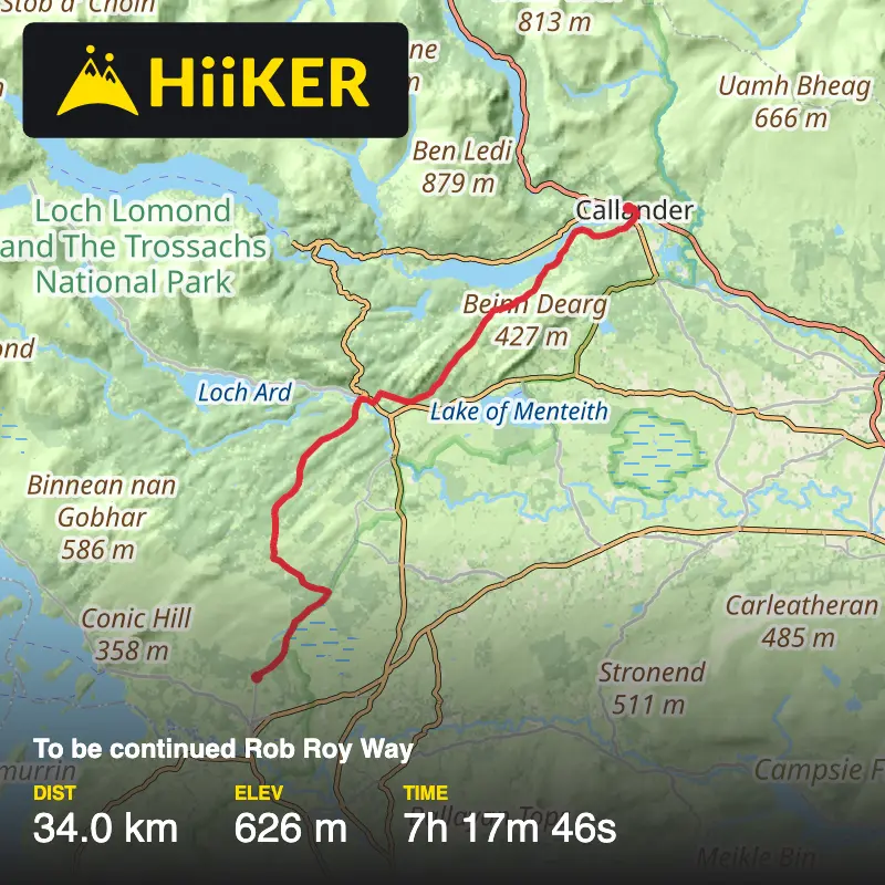 A map preview of the recording To be continued Rob Roy Way.