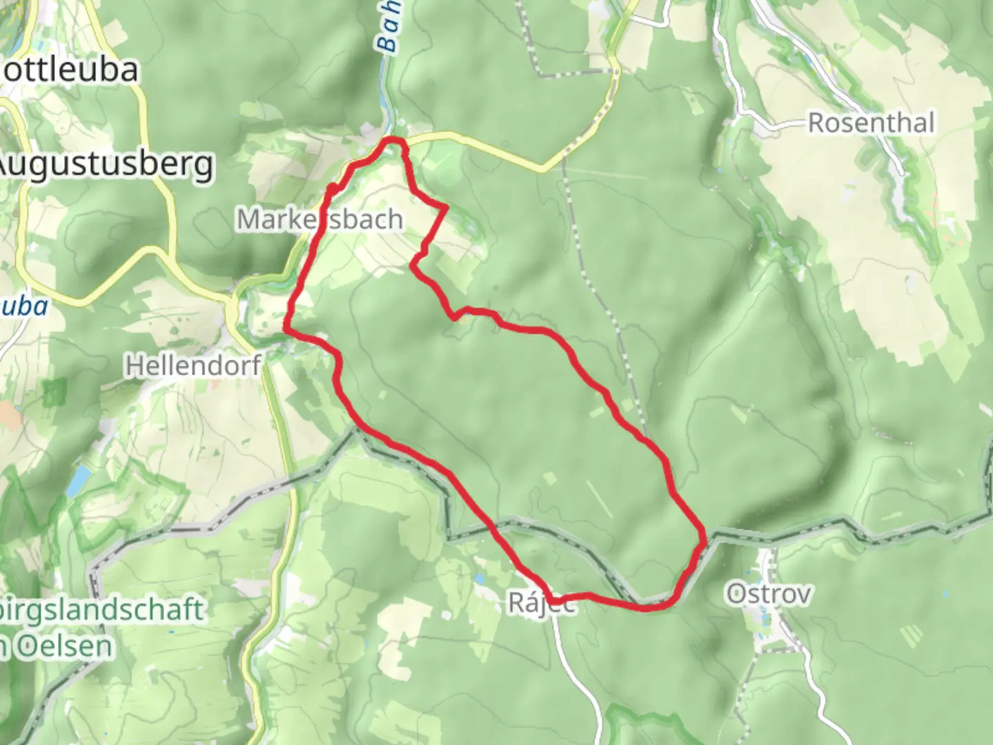 An image depicting the trail Gelber Balken Loop and its surrounding area.
