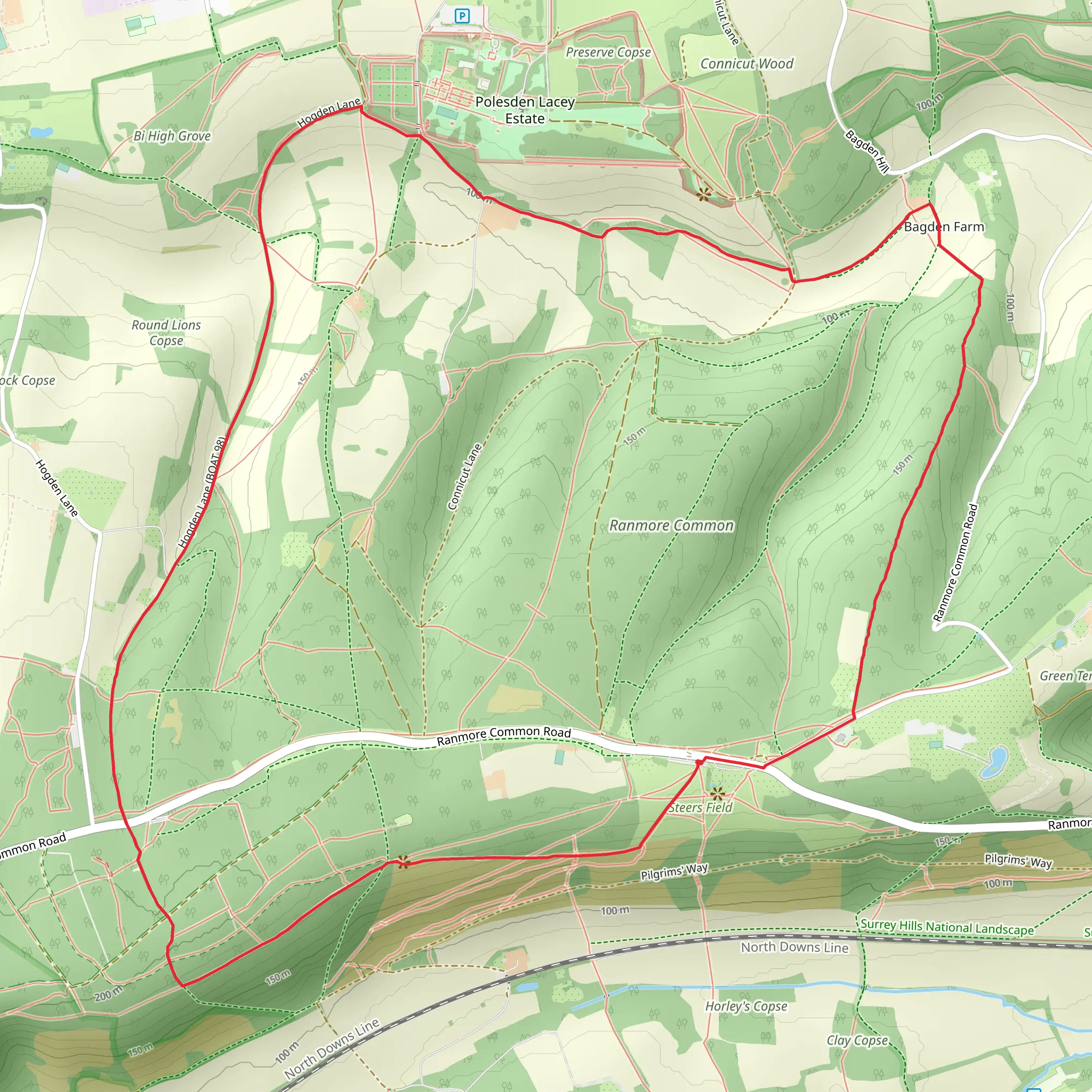 Ranmore Common Circular near Dorking mobile static map