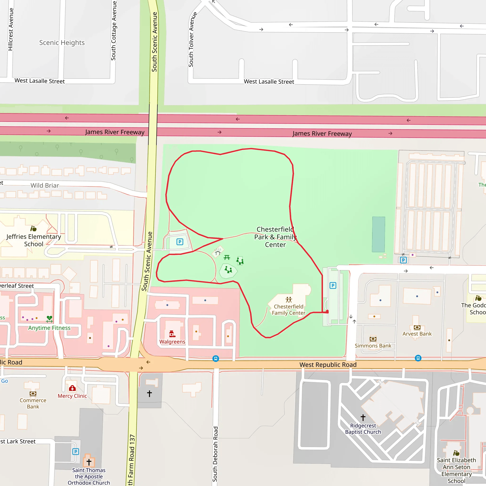 Chesterfield Park and Family Center Loop mobile static map