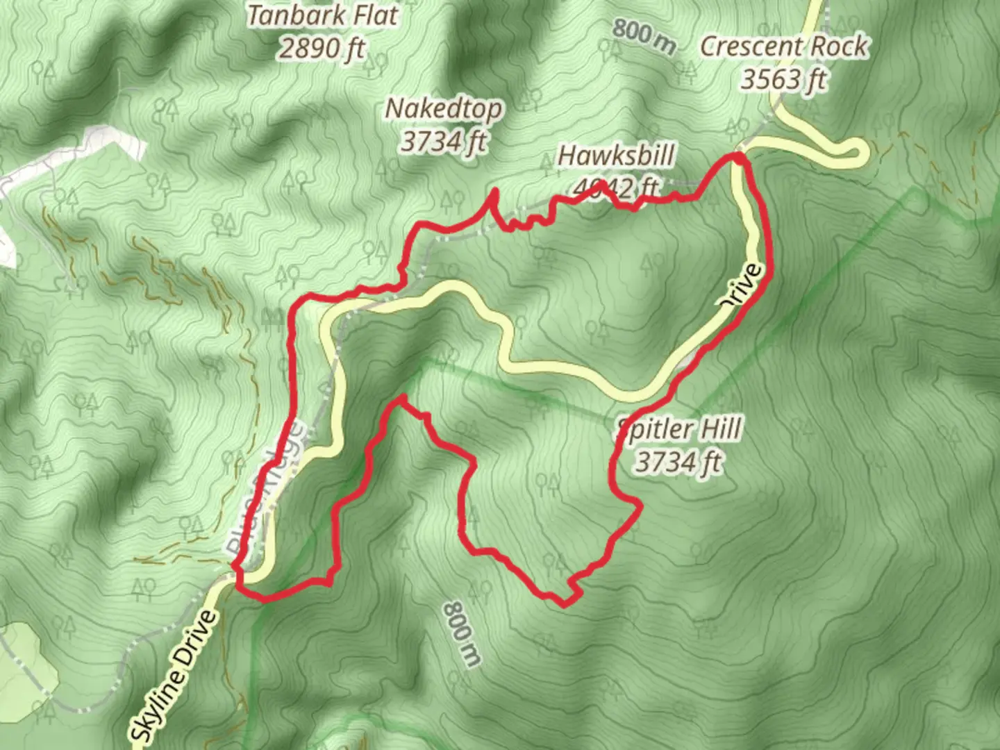 An image depicting the trail Skyland-Big Meadows Horse Trail and Appalachian Trail and its surrounding area.