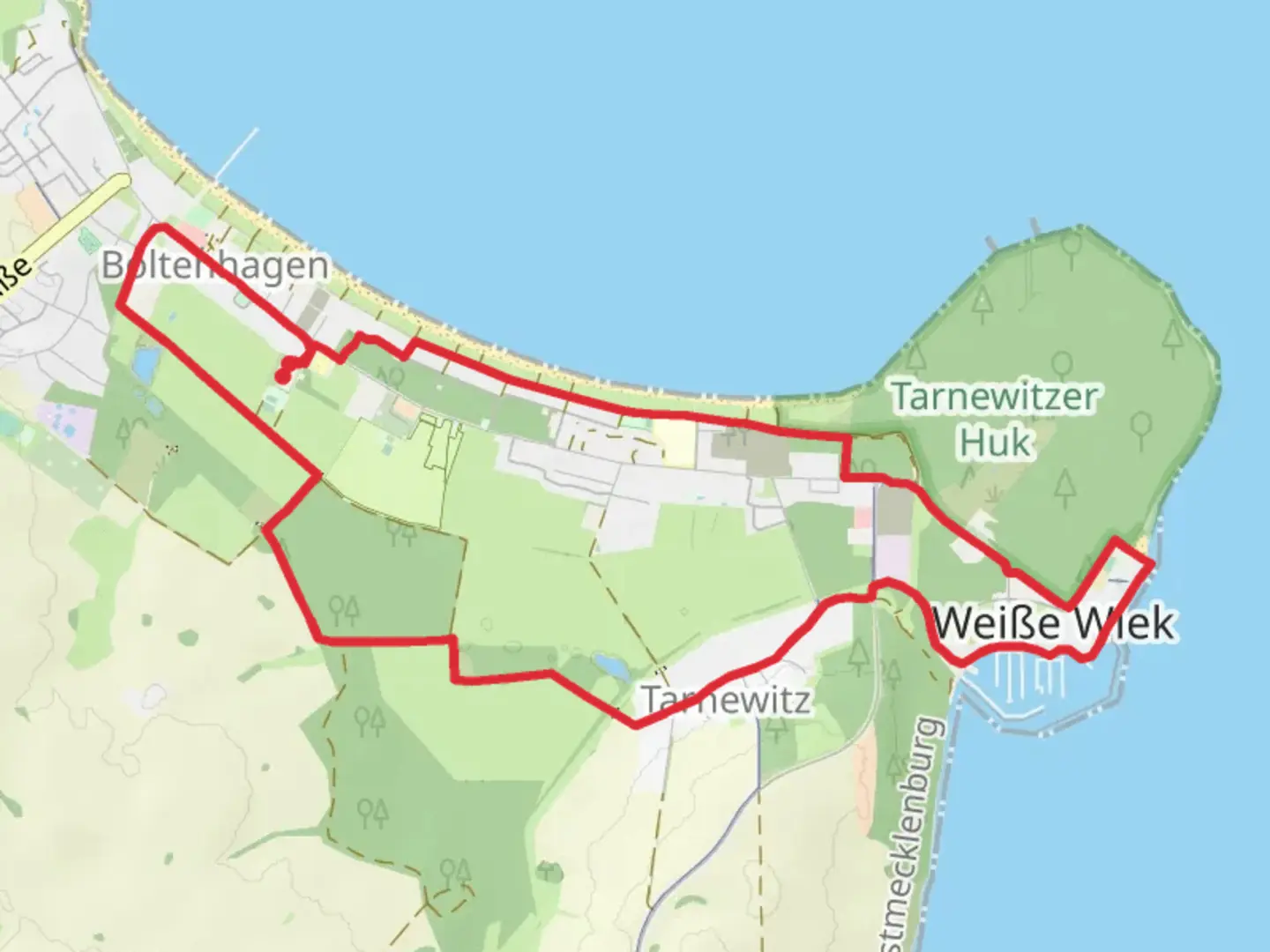 An image depicting the trail Zum Hafen and Strandpromenade Loop and its surrounding area.