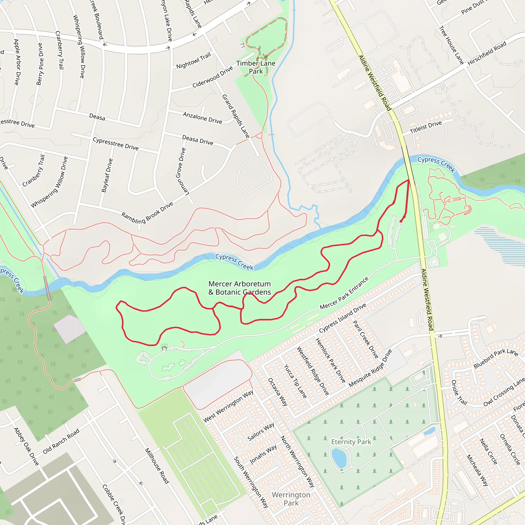 Mercer Arboretum and Botanic Gardens Loop mobile static map