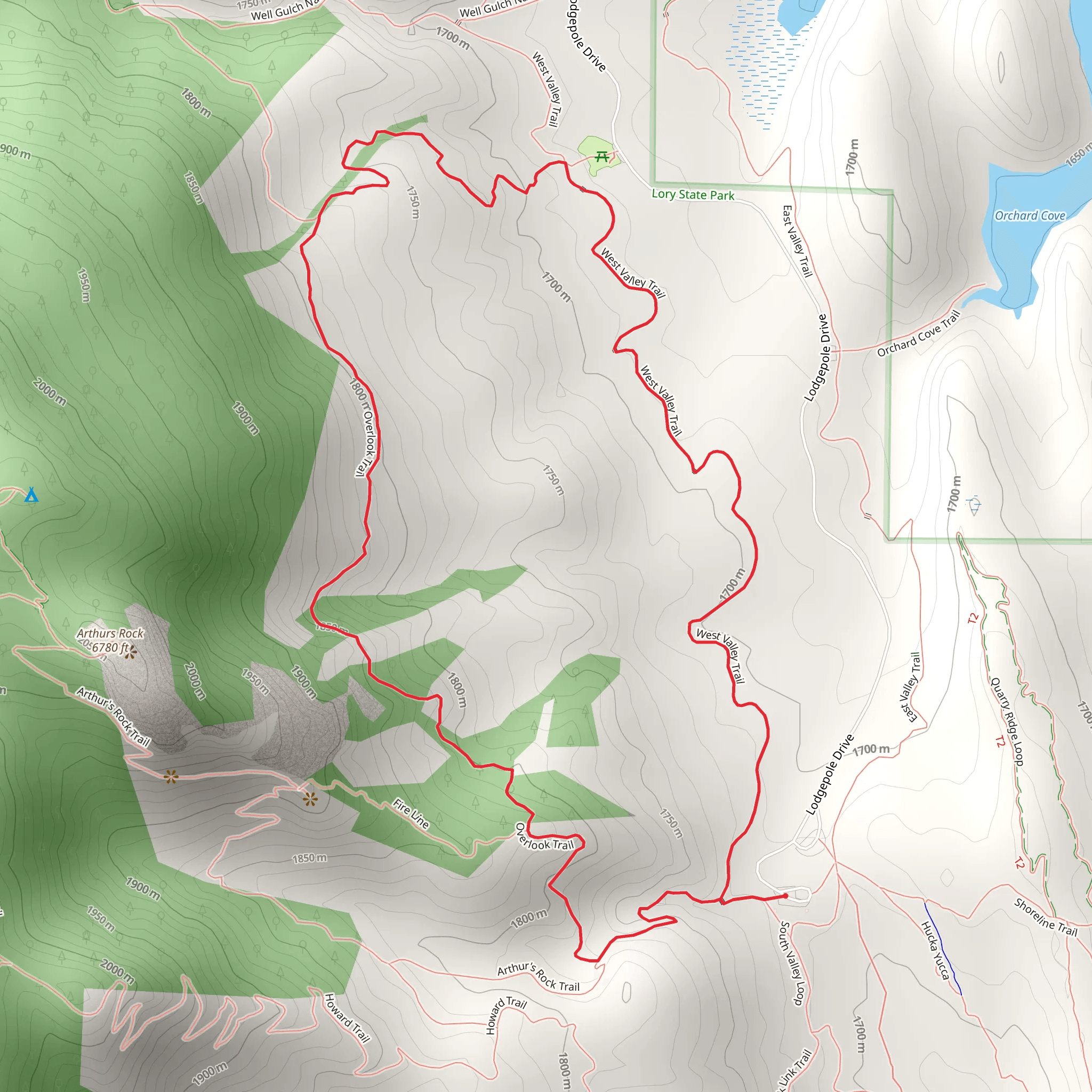 Arthurs Rock, Overlook and West Valley Loop Trail mobile static map