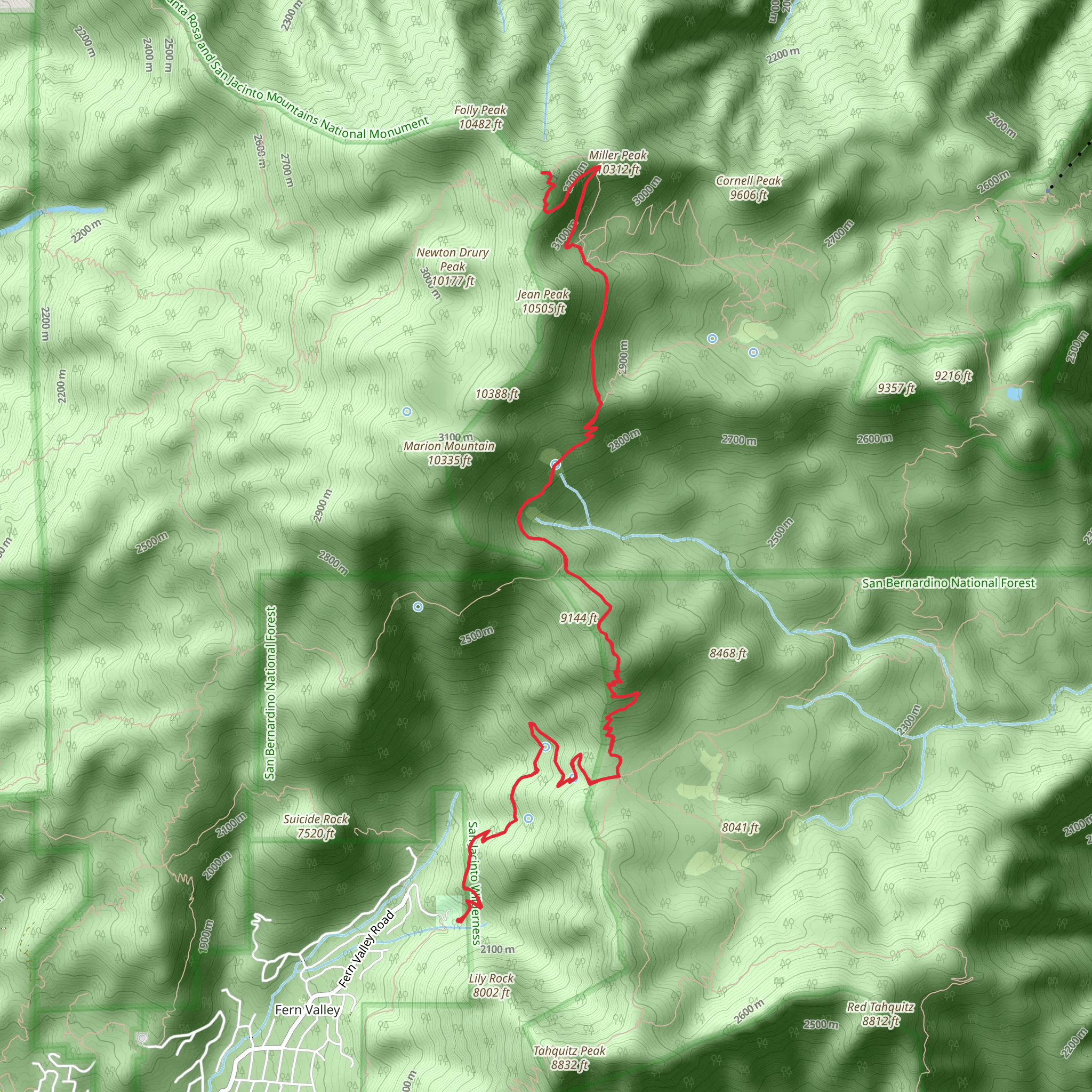 San Jacinto Peak via Devils Slide Trail mobile static map