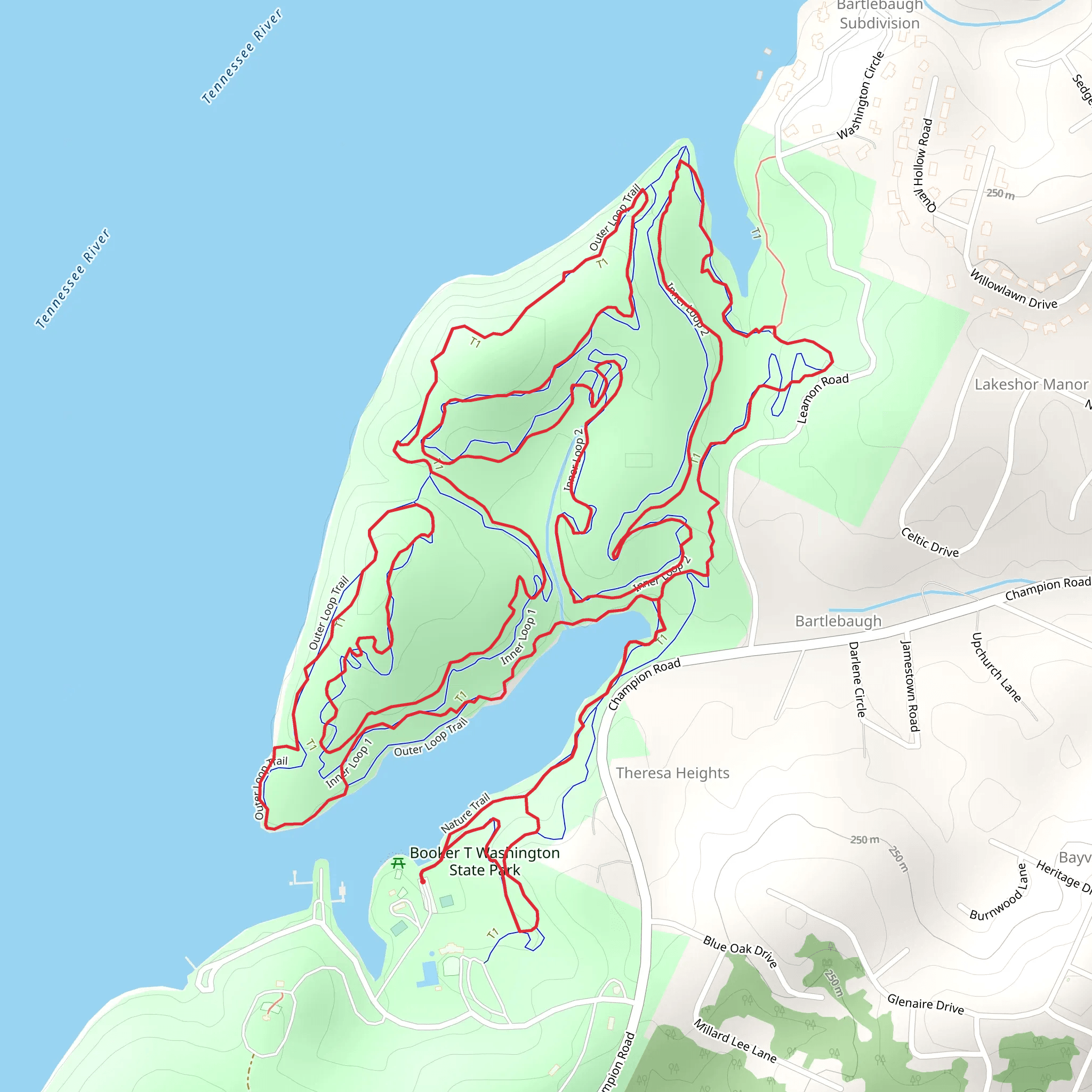 Booker T Washington State Park Inner Loop mobile static map