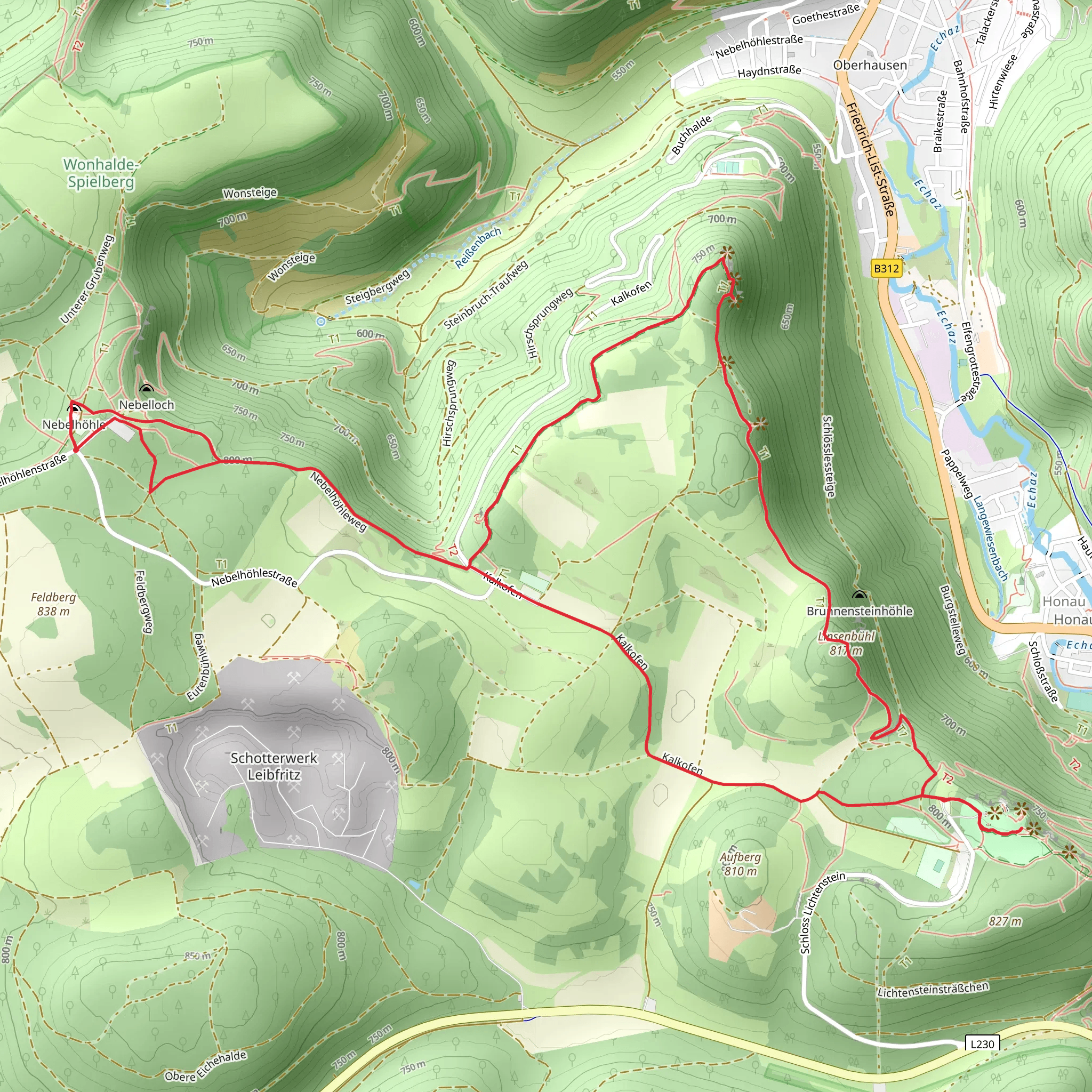 Gießstein, Breitenstein, Schloss Lichtenstein and Nebelhöhle Loop mobile static map